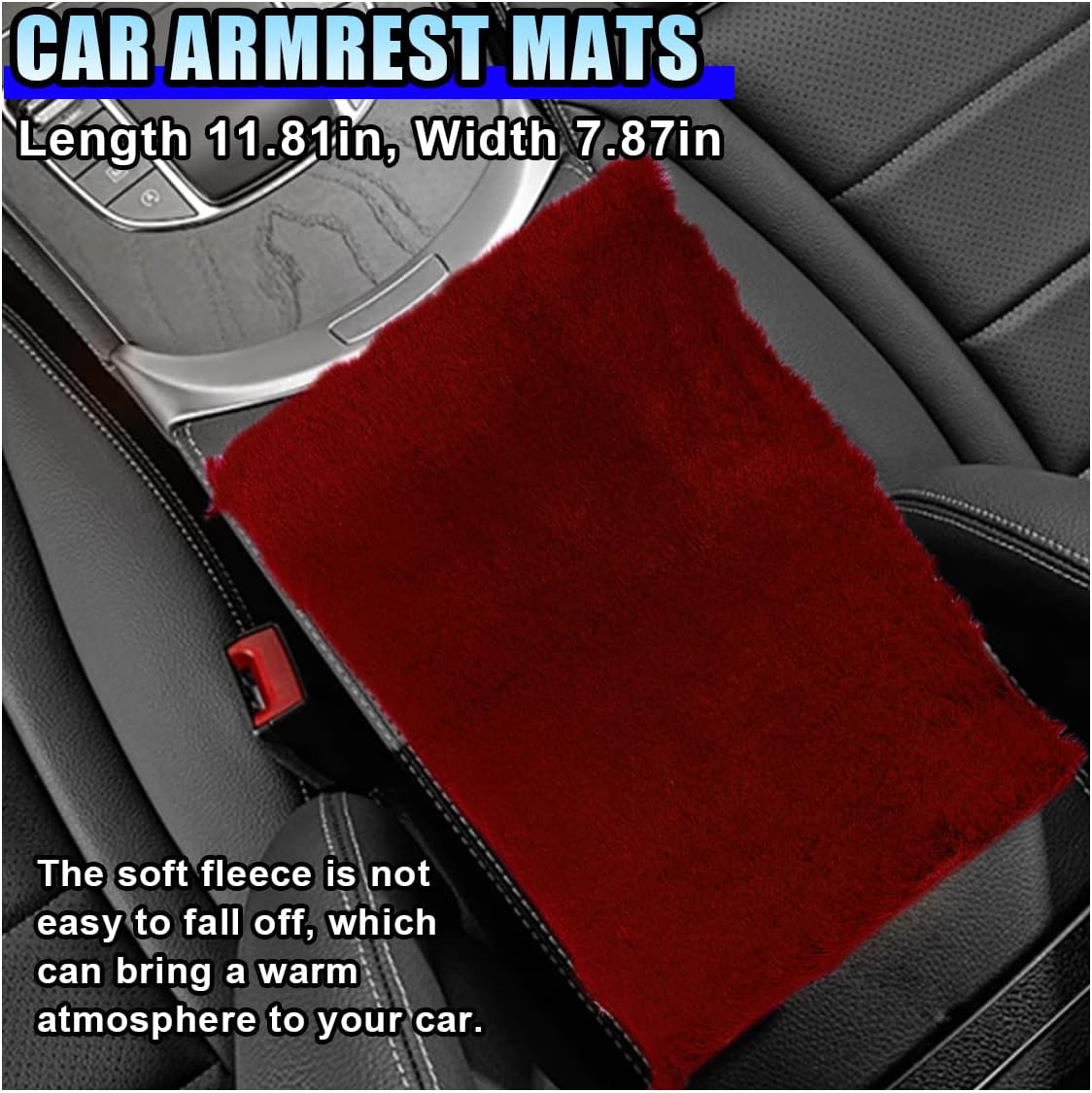 10PCS Fluffy Car Accessories Set, Furry Steering Wheel Cover with Warm Fuzzy Gear Shift Cover Ball Keychain Handbrake Cover Console Seat Belt Shoulder Pads & Diamond Ignition Ring Cup Mats (Red)