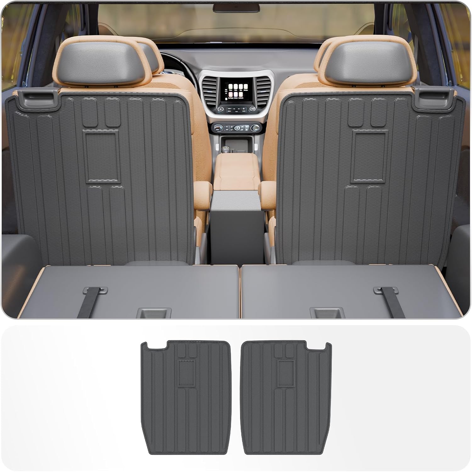 Kick Mats Compatible with 2017-2023 GMC Acadia 6 Seats Cargo Mat Cargo Liner Trunk Liner Trunk Mat Back Seat Cover Protector TPE All Weather 2022 Acadia Accessories (2nd Row Backrest Mats)
