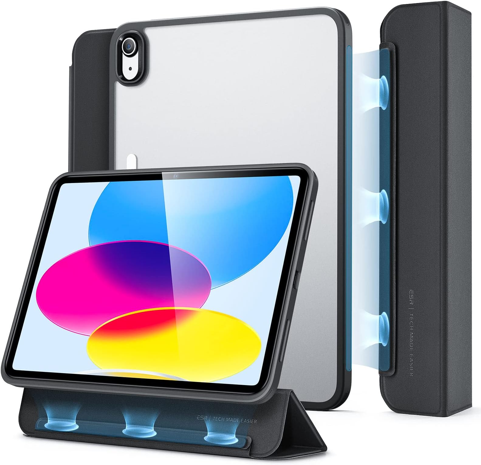 for ipad (A16) 11th/10th generation case (2025/2022), iPad 10.9 Inch Case with Detachable Magnetic Cover, Smart Trifold Stand with Hard Shell Back, Auto Wake/Sleep, Ascend Series, Frosted Black
