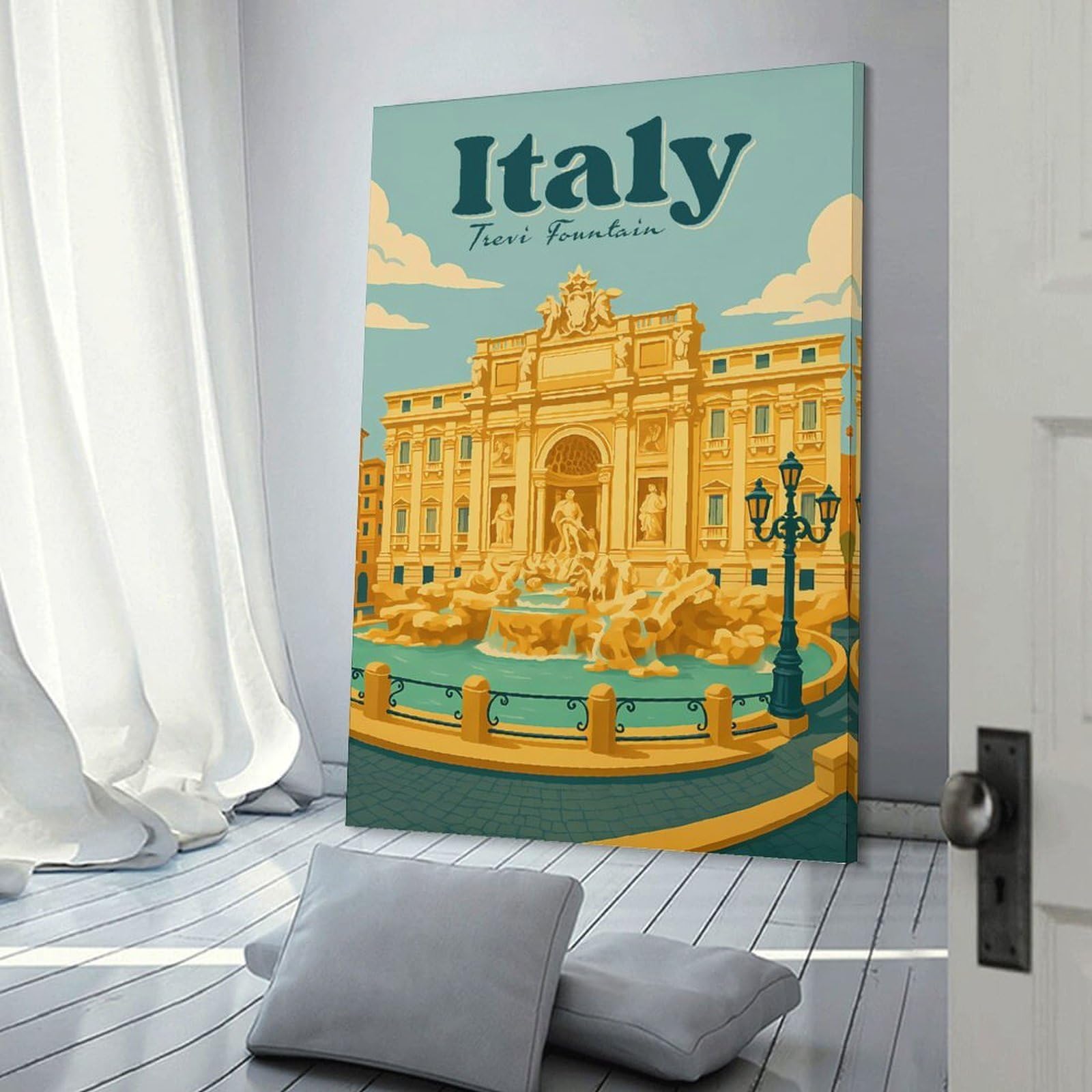 Junmoney Room Decor Wall Art Italy Trevi Fountain Travel, 16x24inch(40x60cm), for Home Lounge, Bedroom Or Reading Nook, Eye Catching Artwork for Blank Walls