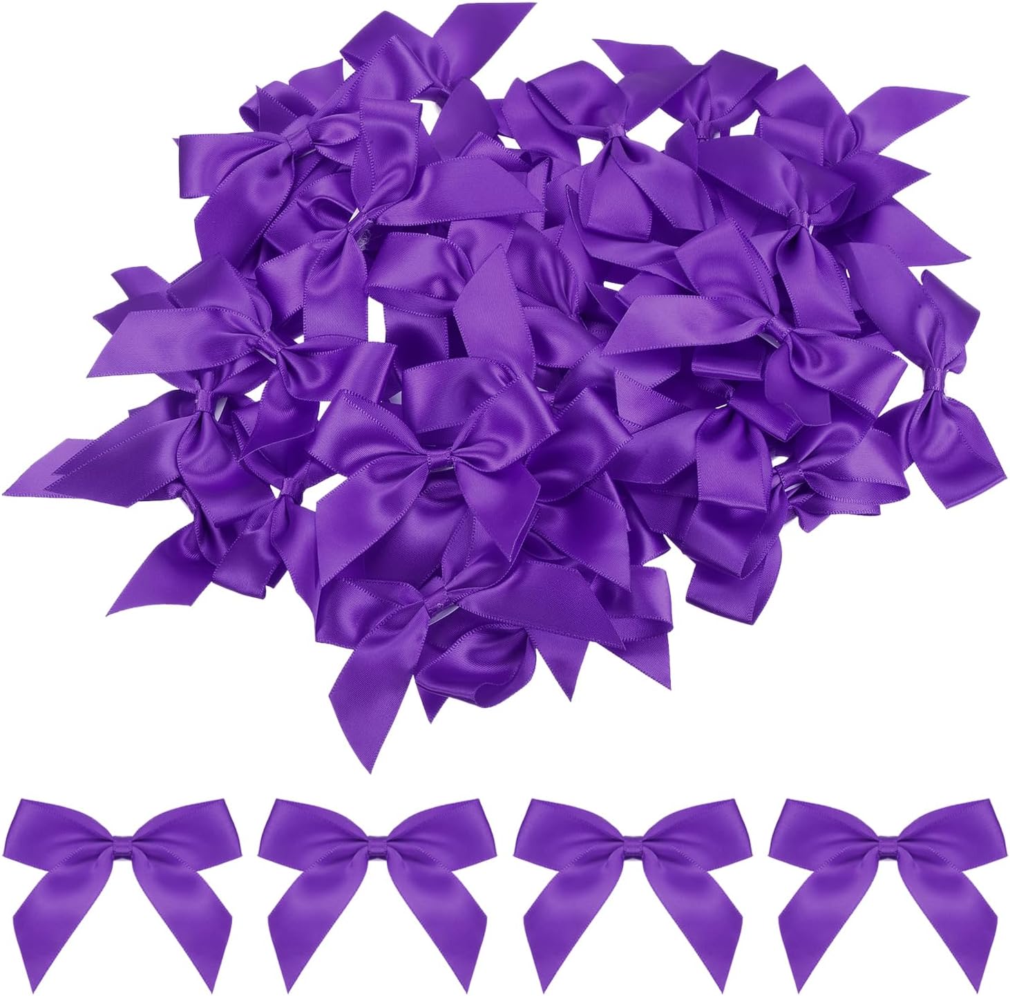 MECCANIXITY 100Pcs Mini Ribbon Bow 2.5" Mini Fabric Satin Ribbon Flower Bows for Craft DIY Sewing Wedding Birthday Party Deep Purple