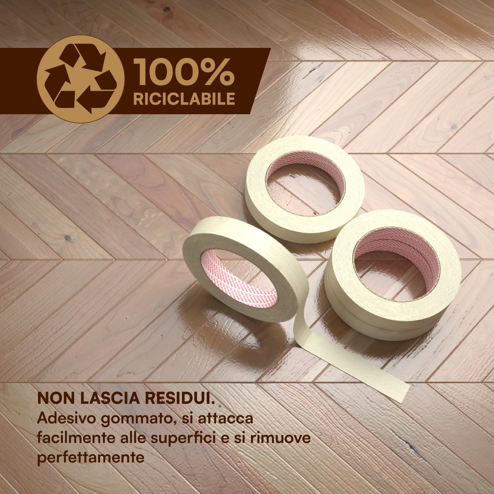 DNK TRADE Papierband – 96 Rollen Malerband 19 mm x 50 m – Professionelles gummiertes Papier 19 x 50 recycelbar für Maler- und Malerarbeiten