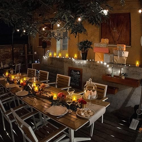 Vista 6 de Velas de té recargables con temporizador remoto, velas parpadeantes sin llama de 100 horas con base de carga impermeables para votivo, centro