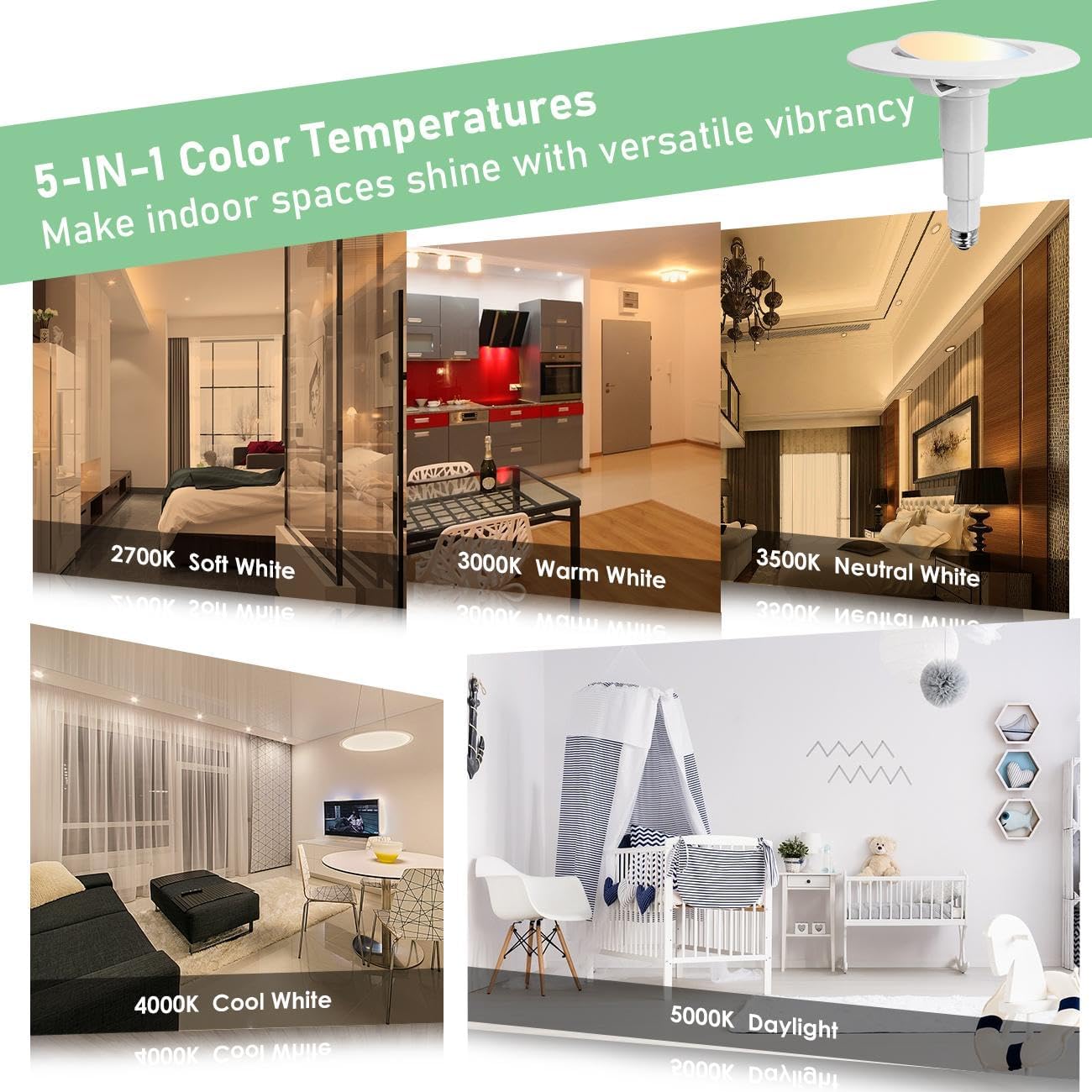 Soliseed 5/6 Inch 5CCT LED Can Light Gimbal Retrofit Downlight,Angled Adjustable,Recessed Lighting Selectable 2700K/3000K/3500K/4000K/5000K,13W=60W,800LM,Dimmable,E26,4Pack