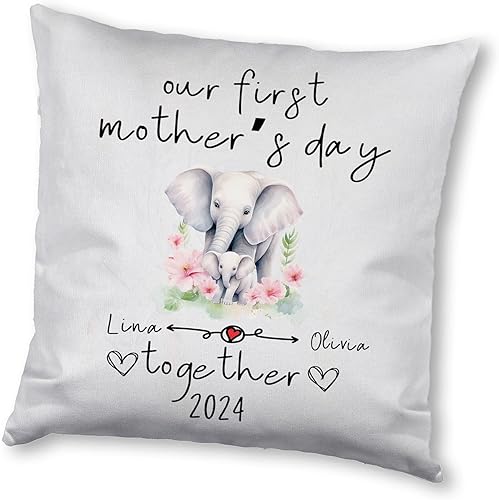 Elephant Love Mother's Day, Personalised Pillow Case Decor for Home, Present for Mom, Grandmother, for Her