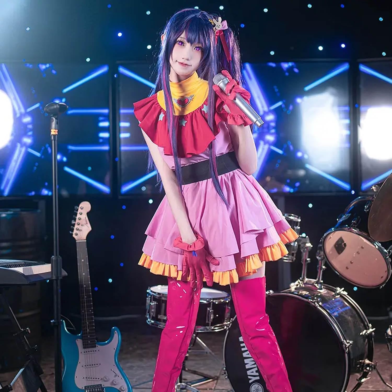 Anime Oshi No Ko Hoshino Ai Disfraz de cosplay Juego de role Uniforme Conjunto Completo Halloween Fiesta Carnaval Traje de Vestir con Peluca Tocado para Mujeres