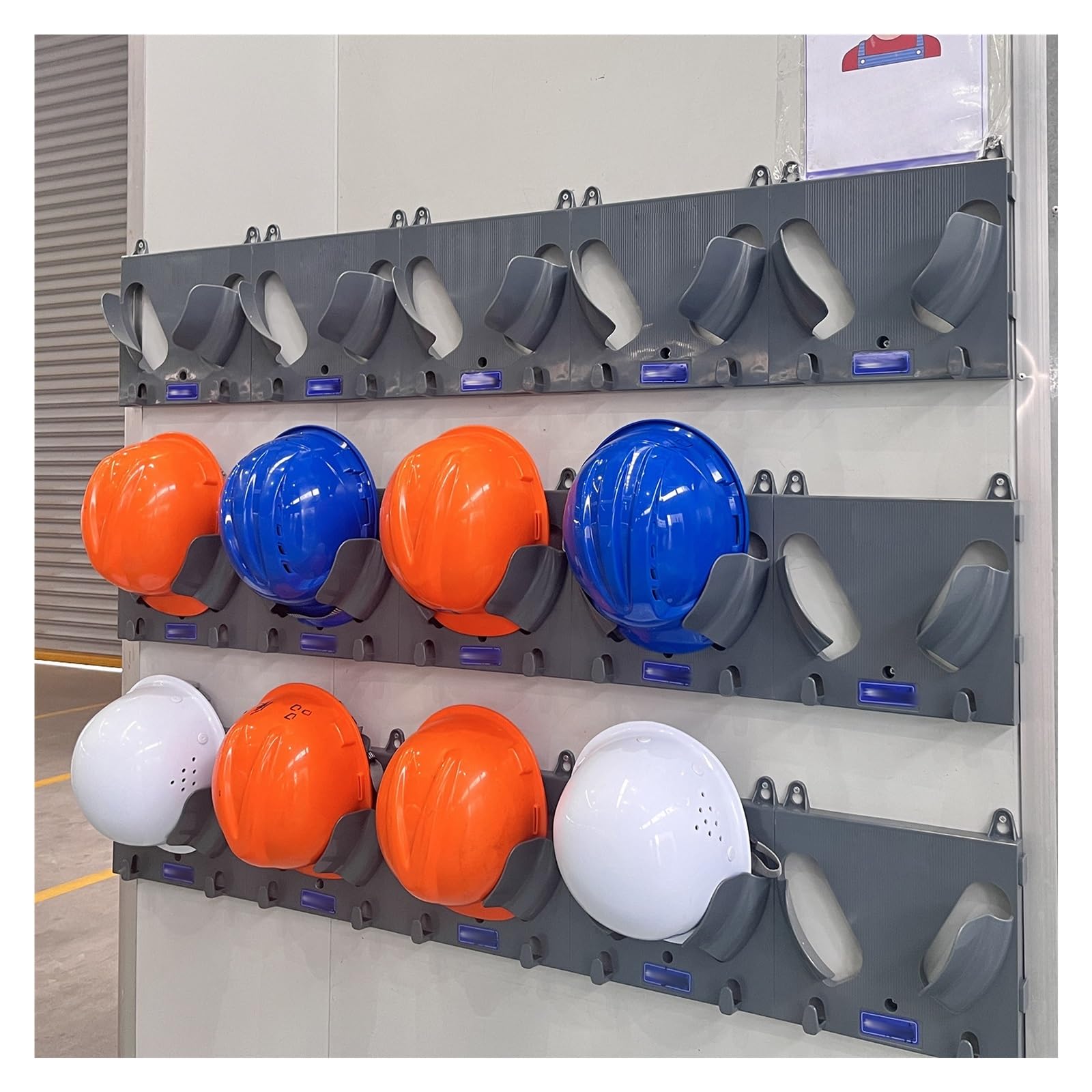 Hard Hat Storage Rack Wall Mount, No Drill Installation for Workshop, Fire Station, Office Helmet Display and Organization