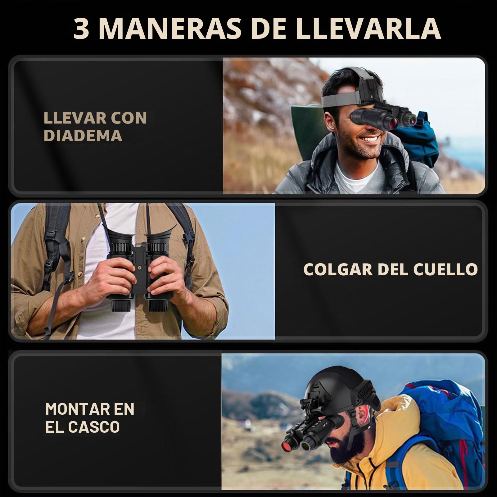 NV8300 4K Lentes de visión Nocturna con Efecto de visión 3D, Binoculares de visión Nocturna Recargables táctica Militar, Zoom Digital 8X, Infrarrojos de 7 Niveles, Montado en Casco