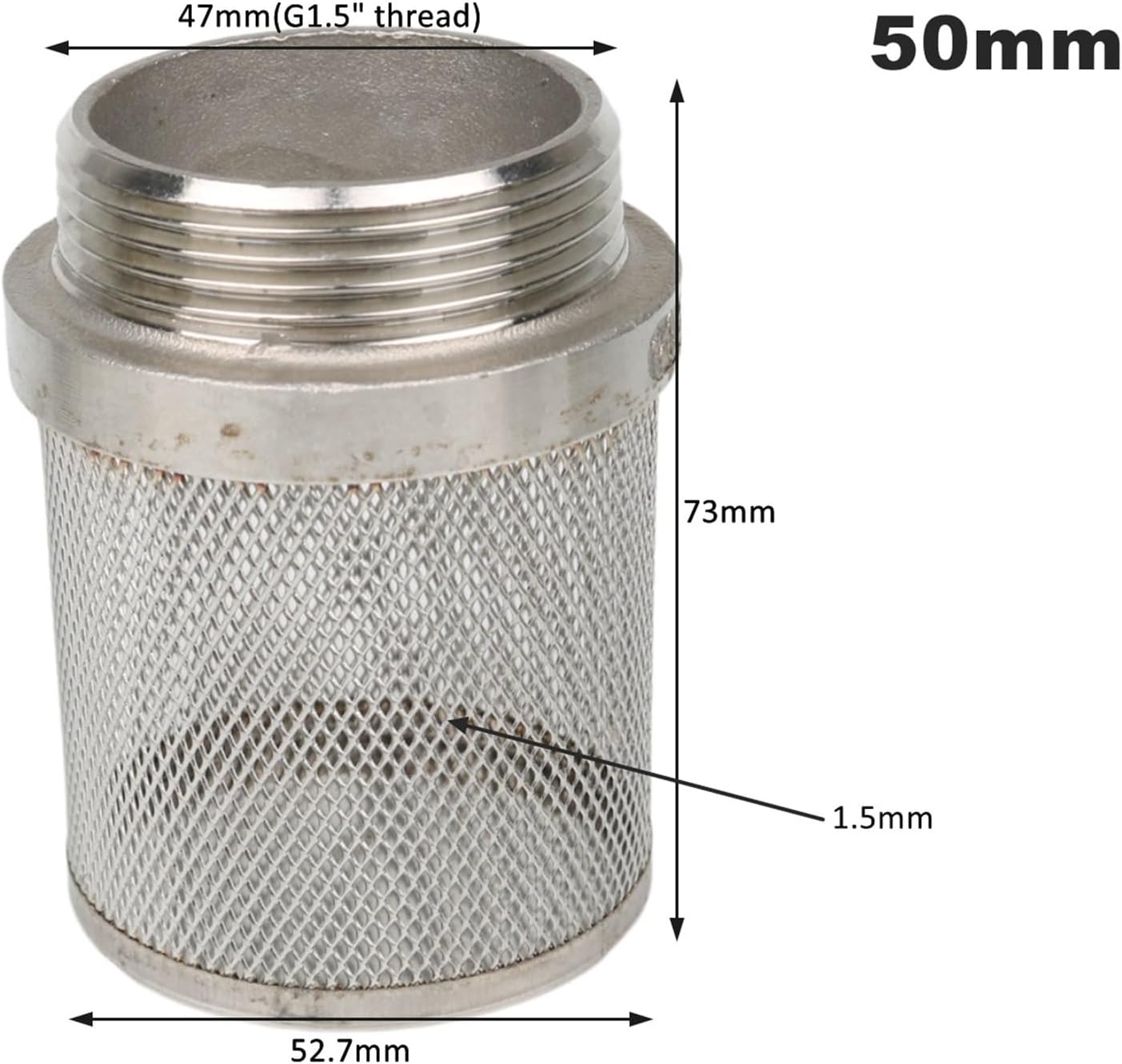 Extended 304 Stainless Steel Filter Screen Aquarium Water Tank Garden Irrigation Pump Filtration Fittings(50mm-Short)