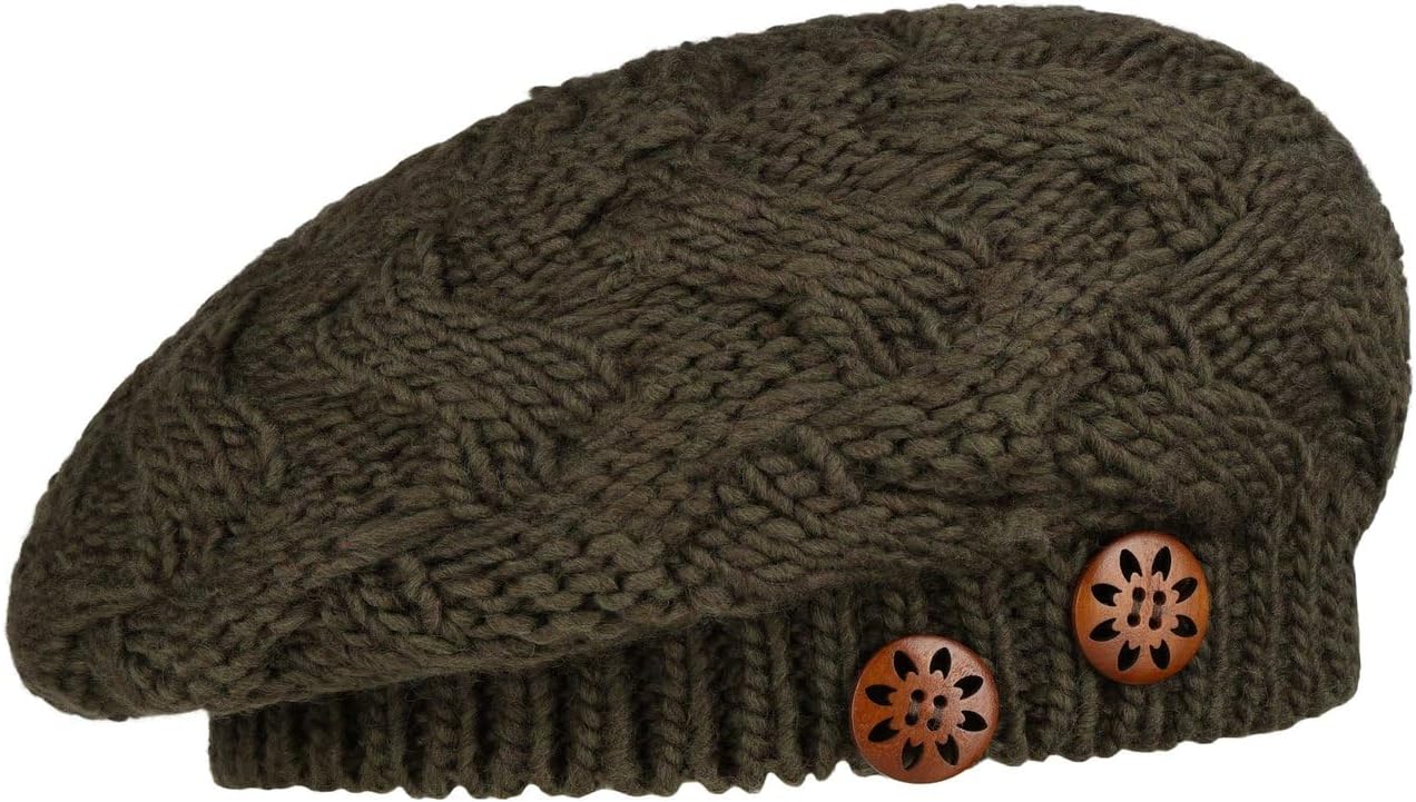 Lierys Jil Women's Beret with Buttons Knitted Hat New Wool Made in Germany Women Autumn Winter