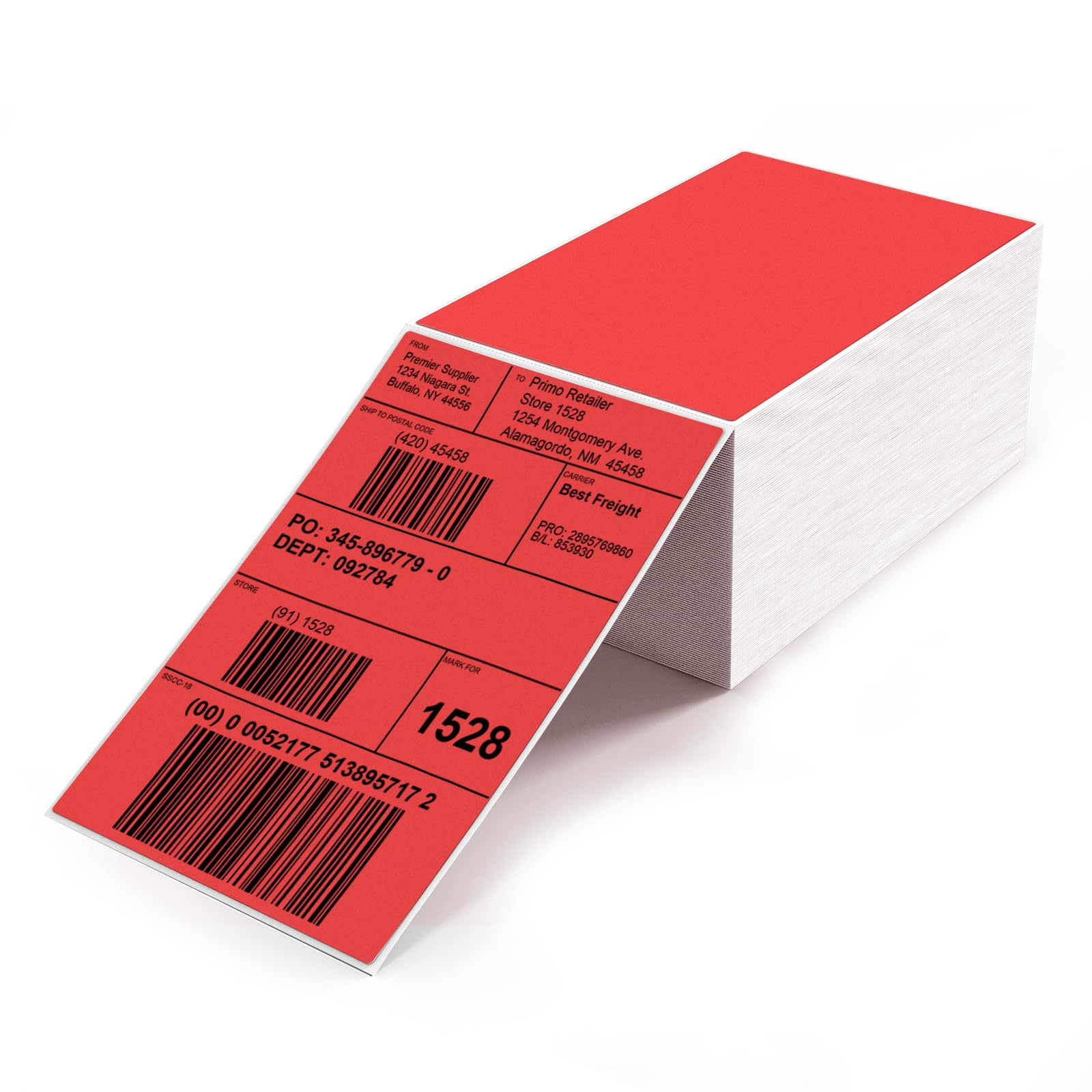 YIKIADA Etiquetas de envío rojas 4 x 6 pulgadas de vinilo autoadhesivas, pegatinas térmicas impermeables perforadas térmicas directas para oficina, almacén o casa, 500 unidades