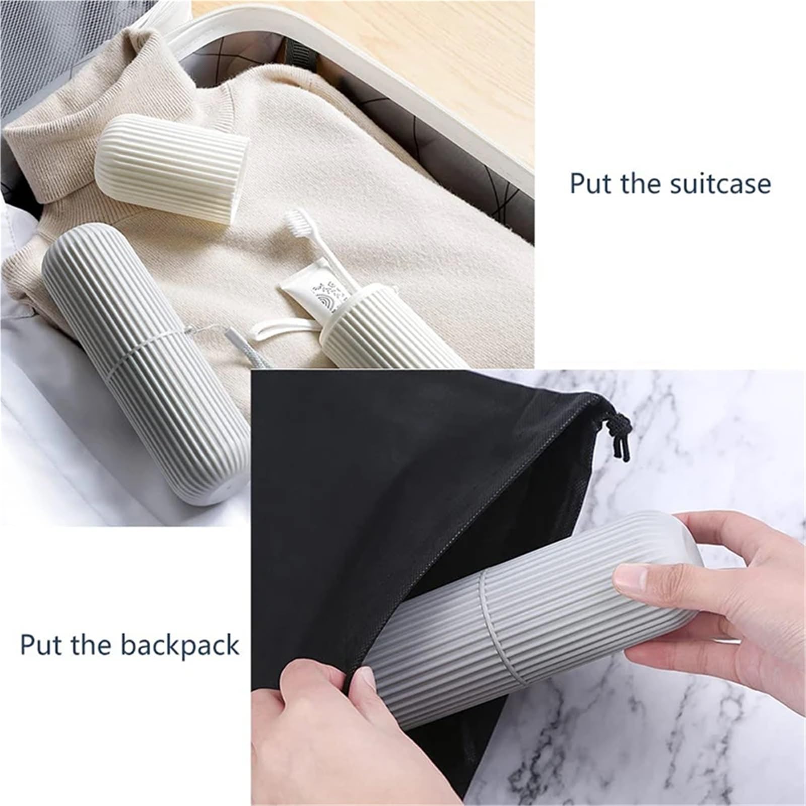 Caja Redonda de plástico for Taza de Cepillo de Dientes, Soporte portátil for Pasta de Dientes, Organizador for el hogar, Estuche de Almacenamiento, Accesorios de baño, 3 uds.(Gray)