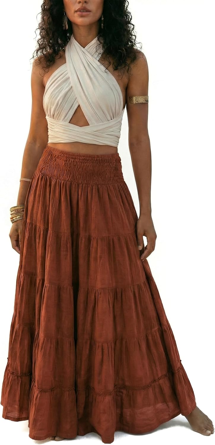 Thaluta Women's Maxi Boho Skirt Moana Flowy Long Cotton Skirt Bohemian Style