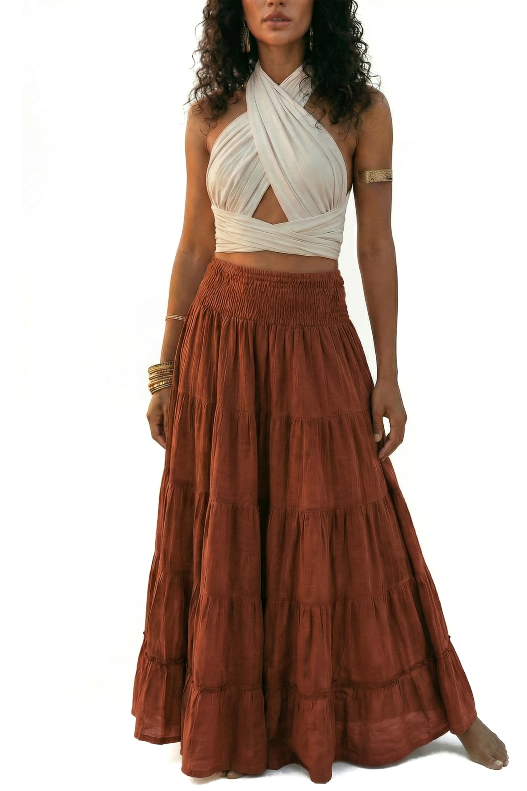 Thaluta Damen Maxirock im Boho-Stil, langer, fließender Baumwollrock „Moana“