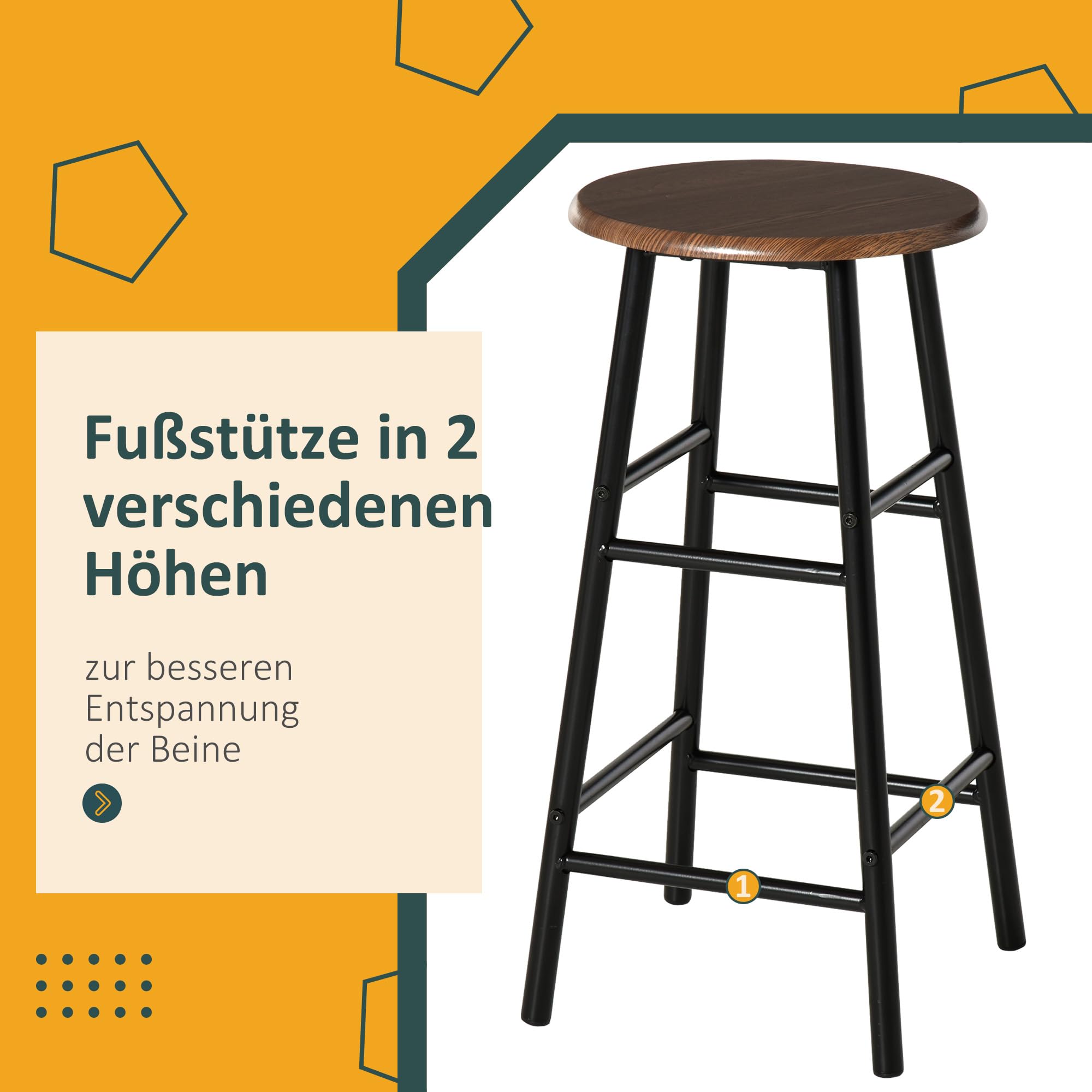 HOMCOM Bartisch Set Bartisch mit 2 Barhockern Essgruppe Küchentisch mit Lagerregal Esstisch für Esszimmer, Küche, Schwarz