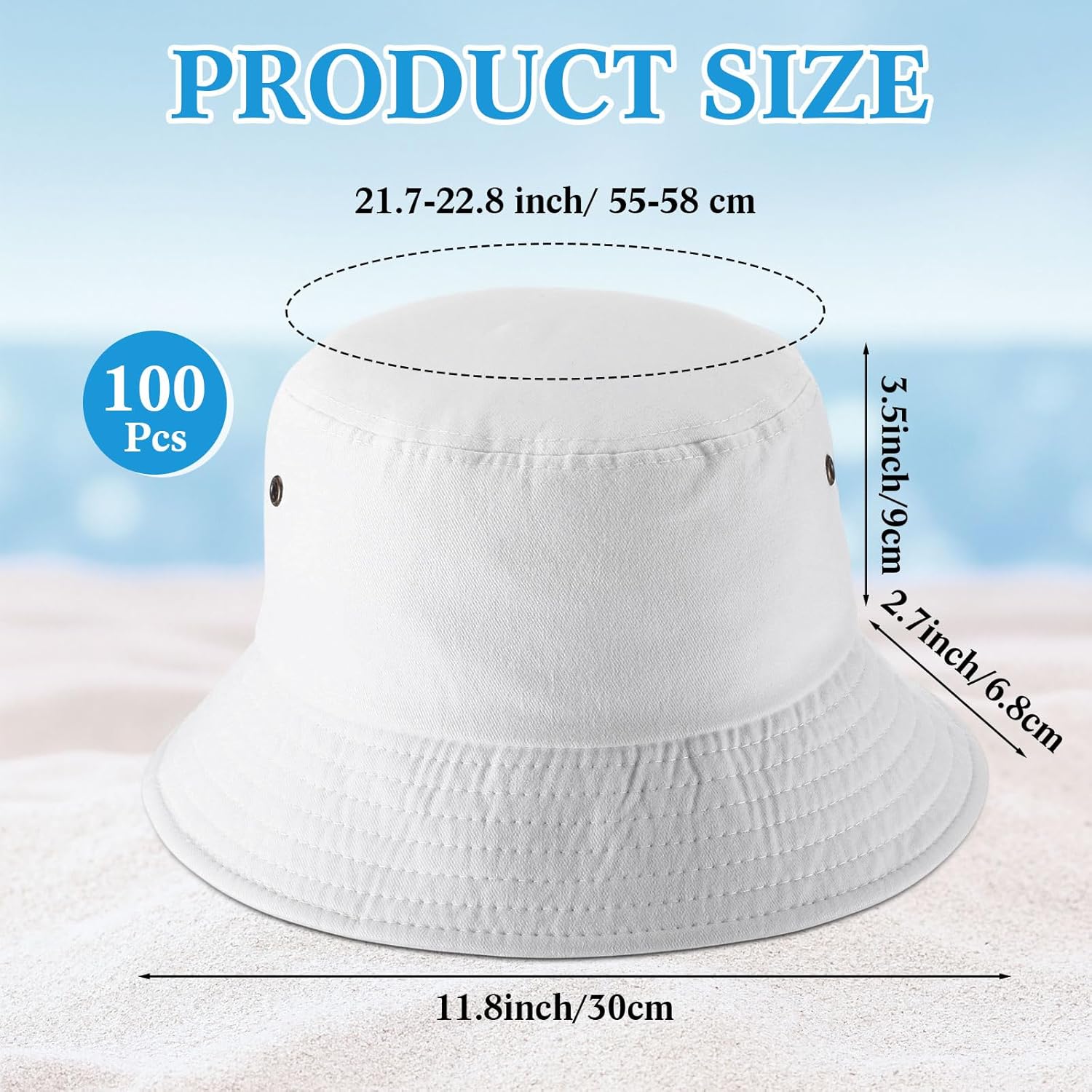 Sureio 100 Pcs White Cotton Bucket Hats Bulk for Women Men Adult Washed Bucket Hats Summer Foldable DIY Sun Hat for Outdoor Sports Travel Beach Fishing