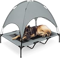 Vista 11 de Cama de malla elevada para perro Best Choice Products, con toldo desmontable, bolsa de viaje, tela transpirable., 36 pulgadas, Gris