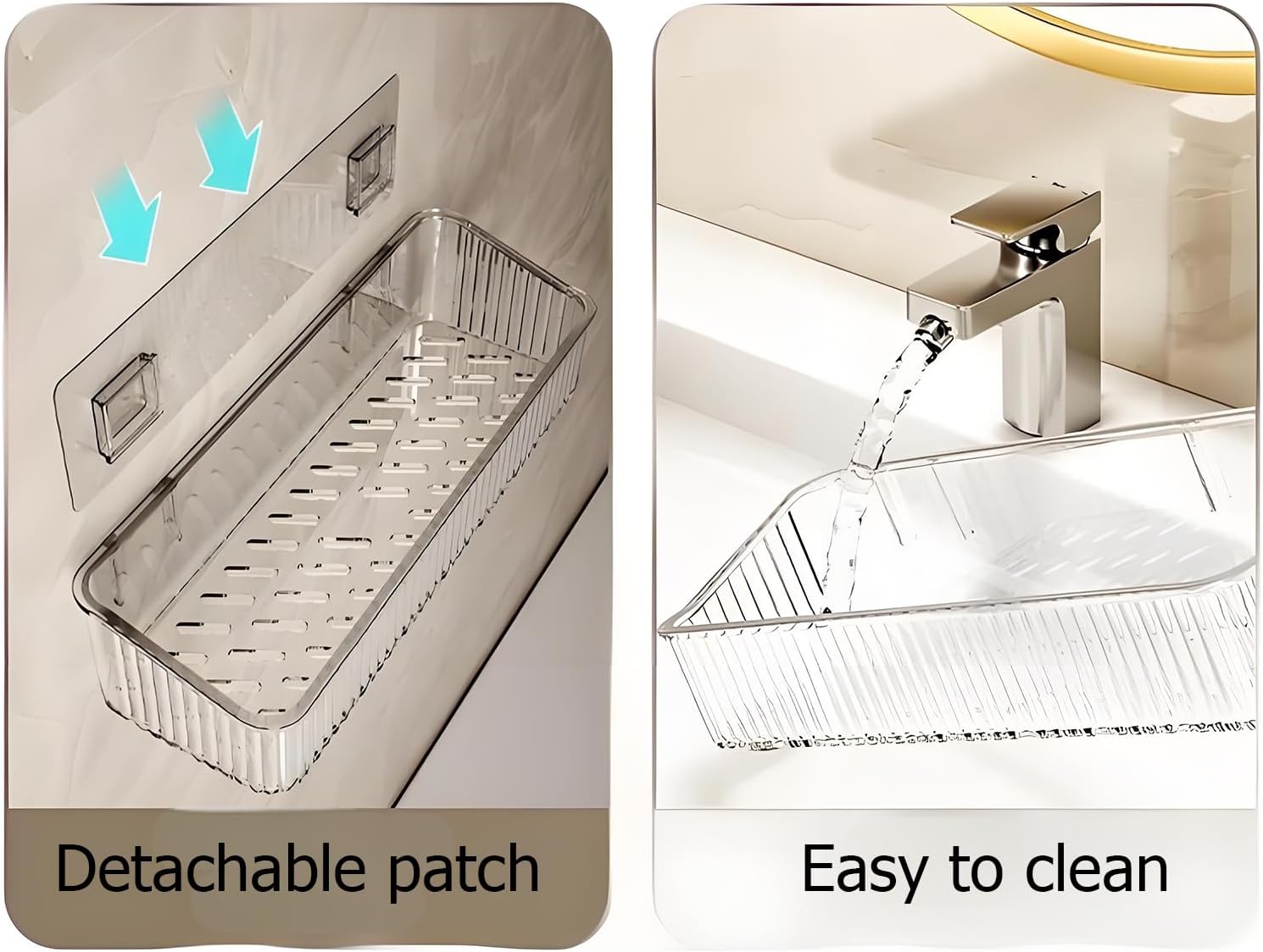 GDQ Clear Adhesive Shower Caddy，Bathroom Shelf for Wall，Acrylic Bathroom Shelves for Wall with Self Adhesive Tape，Wall Mount Organizer Storage (Small) - Image 7