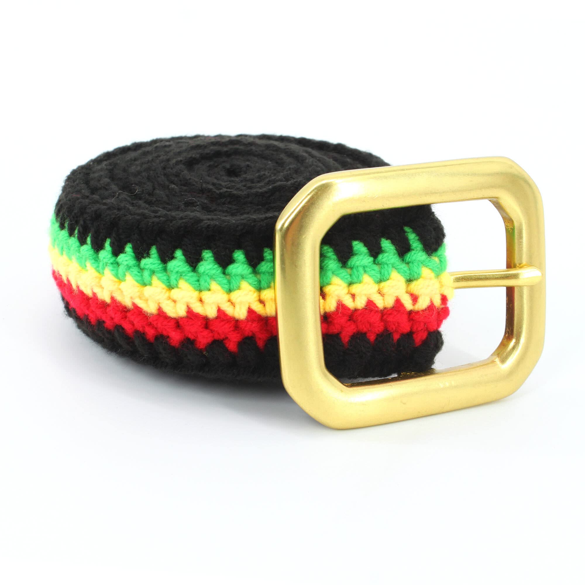 Hand Knitted Cotton Women's Belt With Black Zinc Alloy Buckle Jamaican Rasta Afro Caribbean