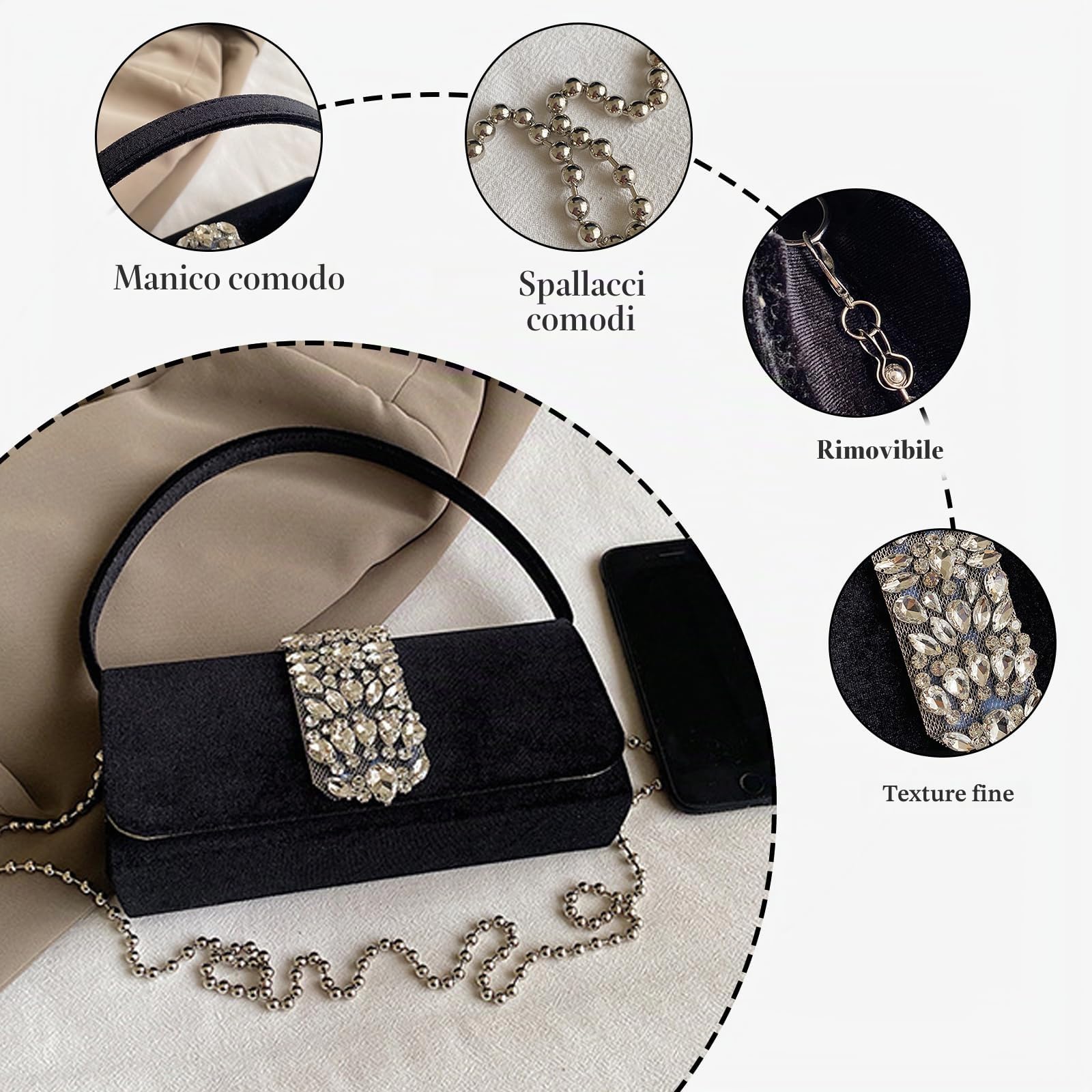CORIOS Borsetta da Sera da Donna Strass Clutch Pochette Piccolo con Catena Borsa Sposa Elegante Borsa a Spalla Gorgeous Borsa a Tracolla per Cerimonia Festa Ballo Cocktail Rosa Rossa