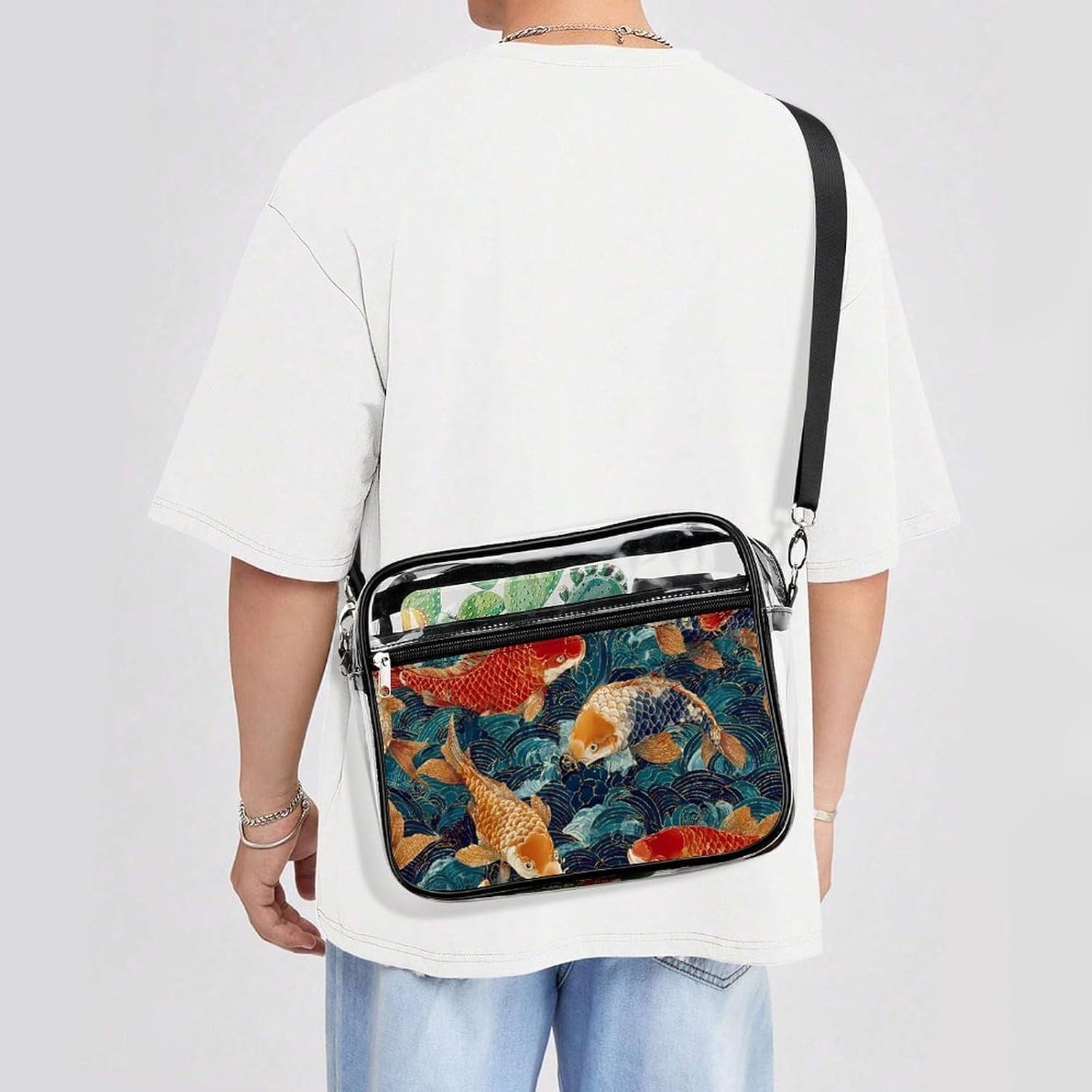 Japanese Fish Swimming Ocean Wave Clear Tote Bag Transparent Stadium Approved