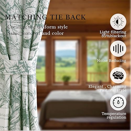 Vista 28 de Autumn Dream Cortinas opacas blancas con ojales en la parte superior, hojas pastorales de microfibra, flamenco floral, cortinas de granja para sala