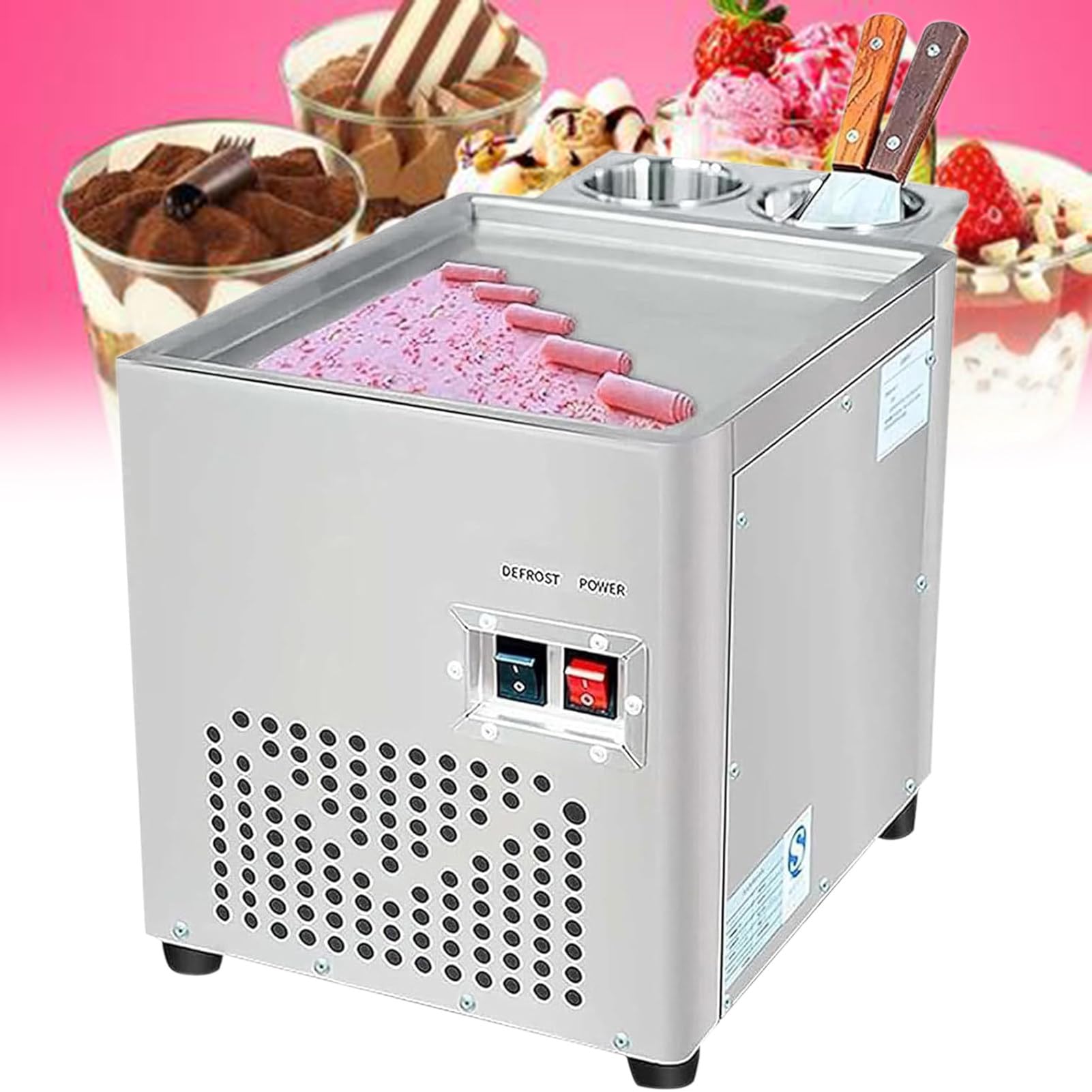 Macchina elettrica per Gelato Arrotolato, Macchina Commerciale per Gelato Arrotolato allo Yogurt, vaschetta per Ghiaccio in Acciaio Inox, Macchina per Crema allo Yogurt p,
