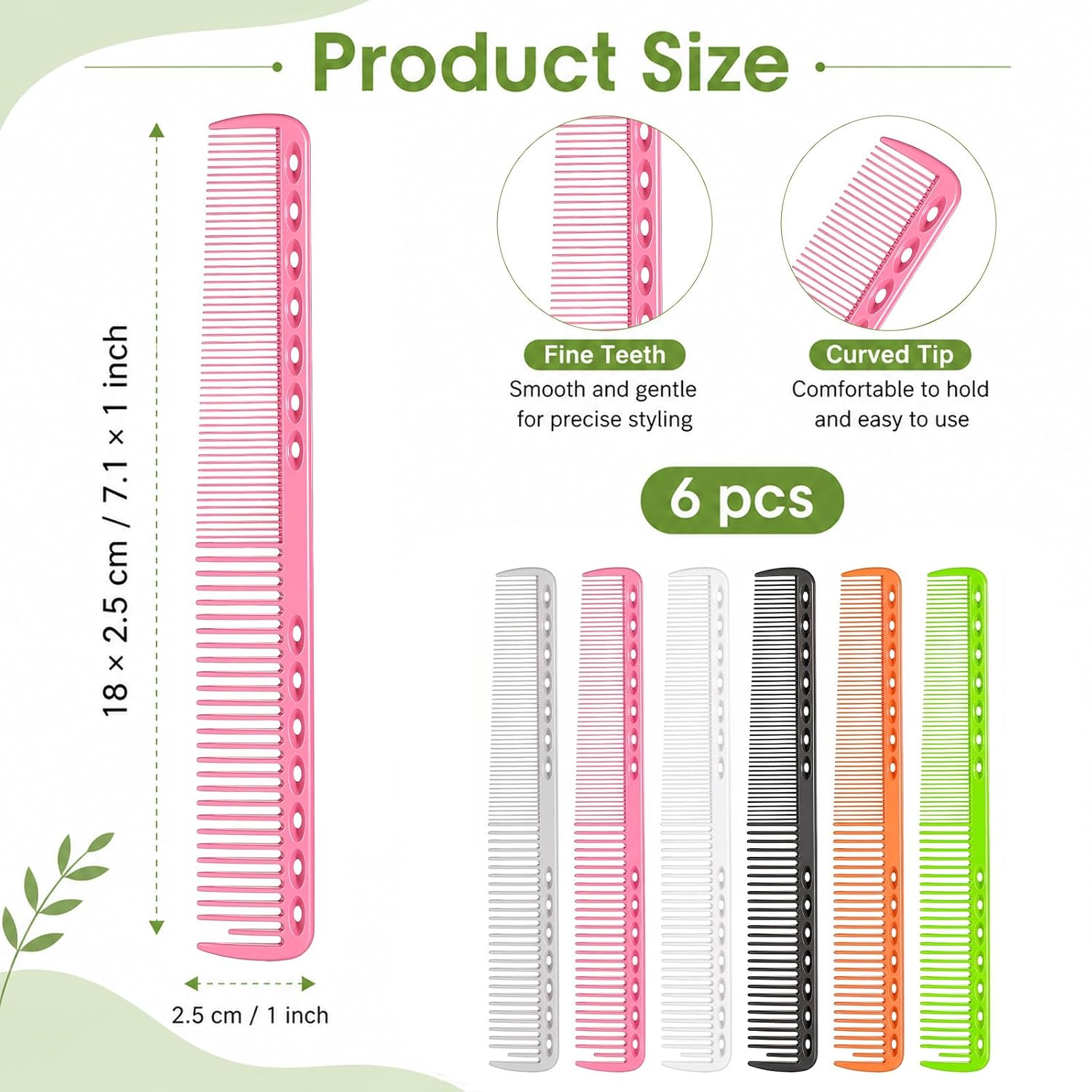 JJUNW 6Pcs Haircutting Combs, Cutting Combs for Hair, Professional Fine Cutting Comb Color for Hair Heat Resistant Cut Comb for Salon Stylist Men and Women