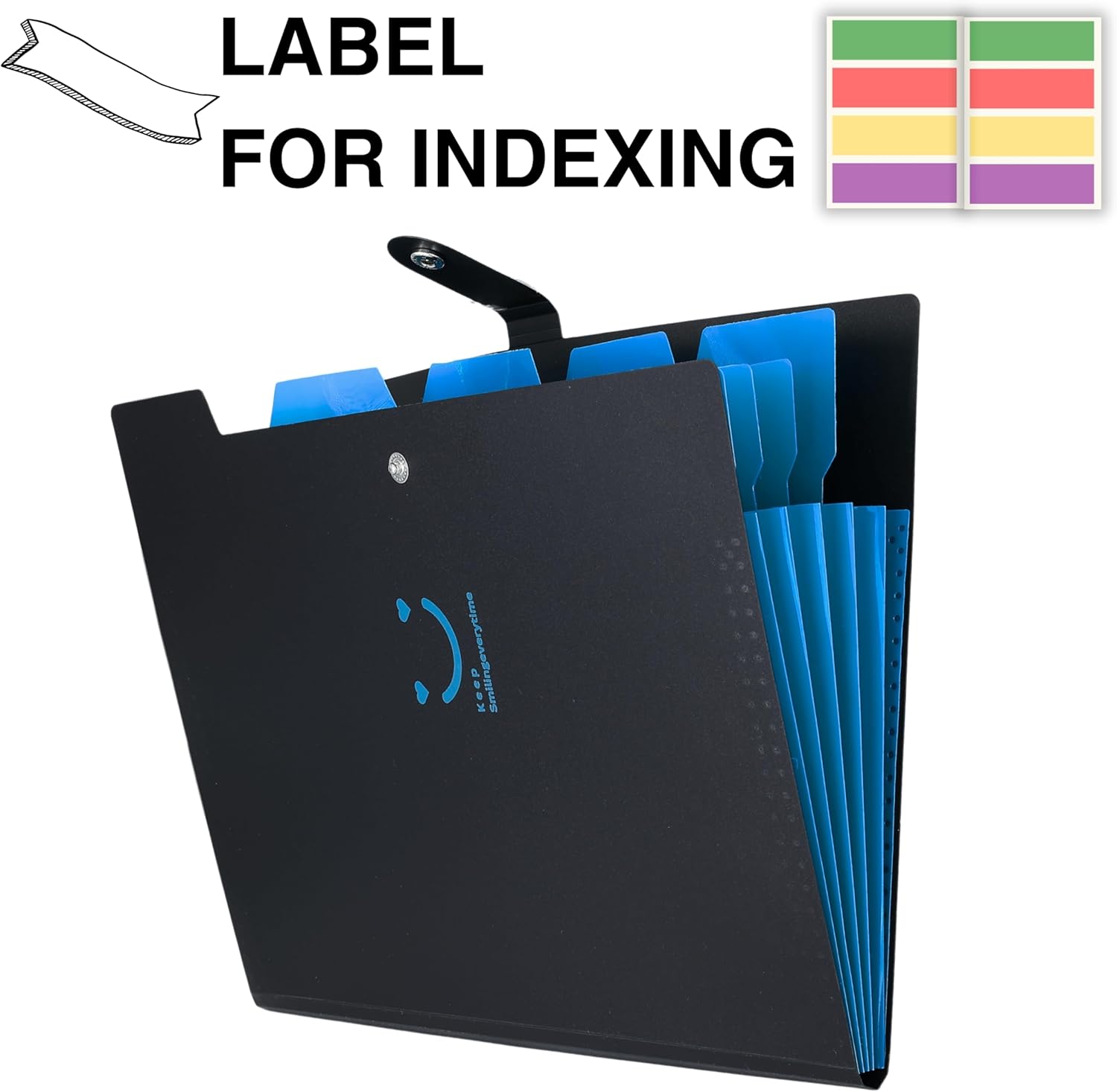 SPS 5 Pocket Expanding File Folder Smile Design - Fits A4 & Letter Size Document Organizer, Accordion File Folders, File Holder for Office, School & Home Use - Blue (Pack of 4)