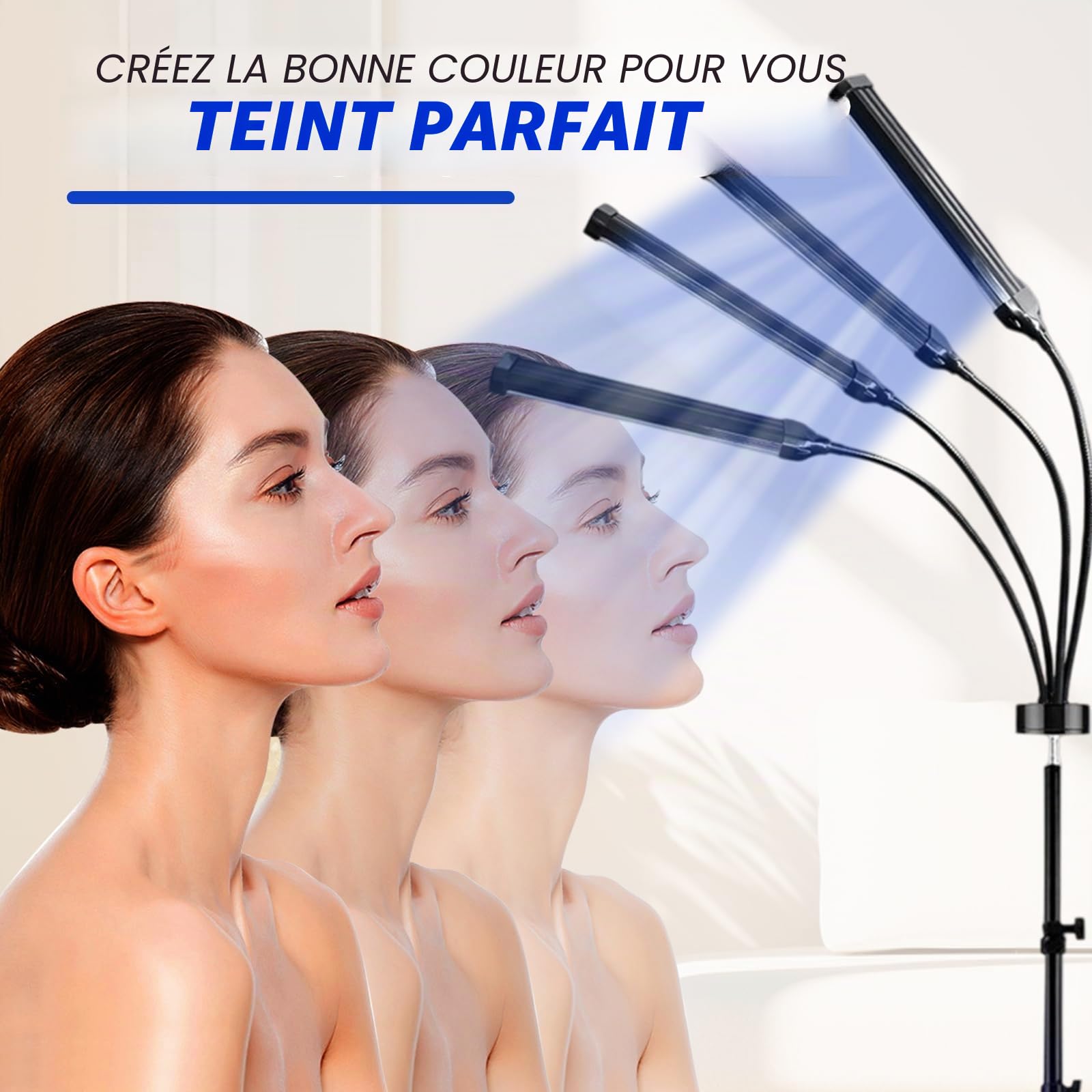 Solarium pour la maison, 460 NM & 490 NM, lampe de bronzage avec lunettes de soleil, lumière bleue, 60 W, double support, pour le bronzage du visage avec 432 LED pour le corps et le visage