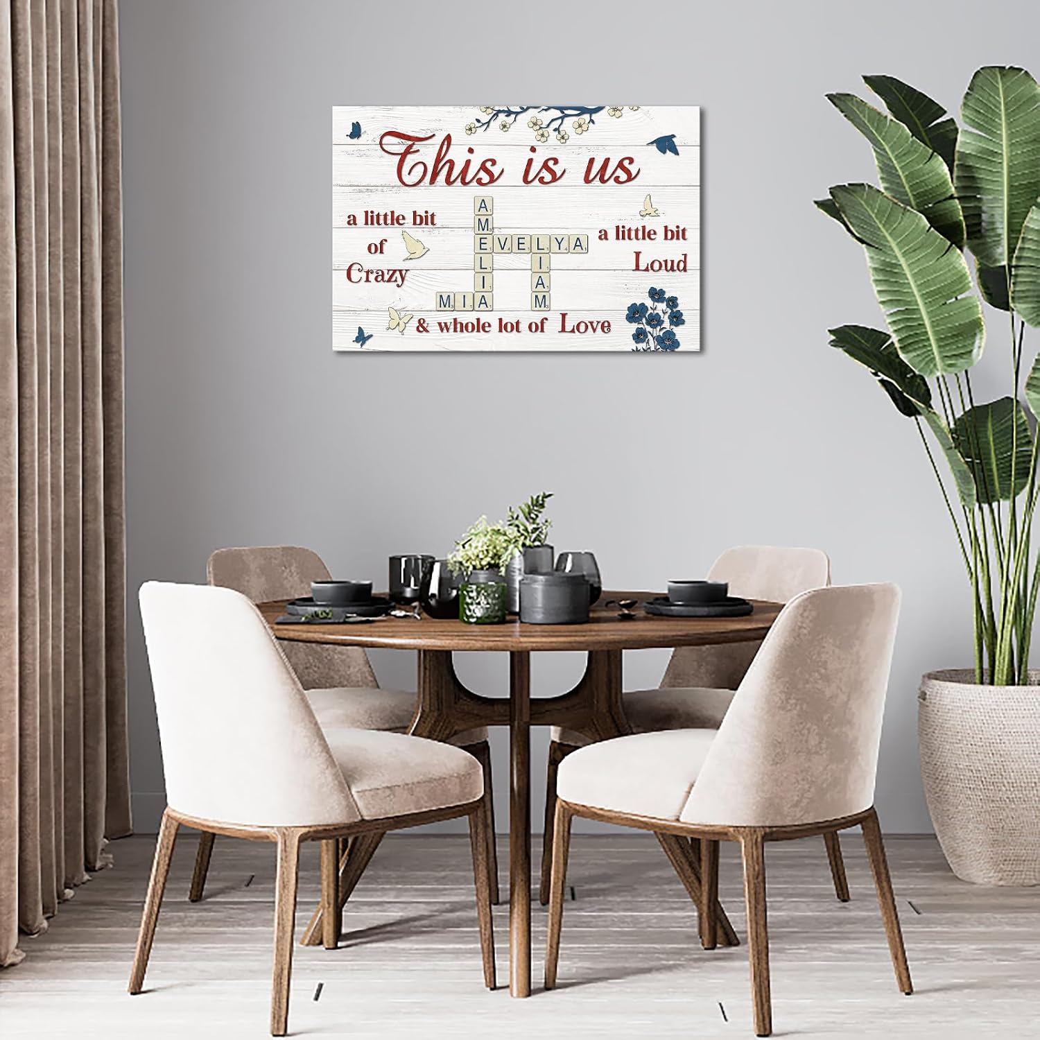 iLOOKLiKE Personalized Family Crossword with Names Wall Art Customized Member's Name Puzzle Canvas Prints This is Us Crazy Loud Love Inspirational Quote Artwork Christmas Gifts for Home