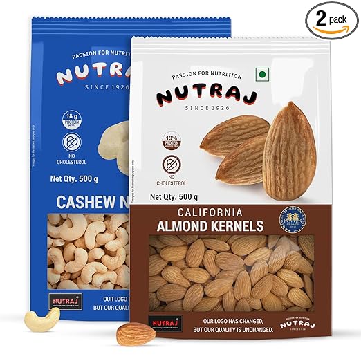 Dried Fruits Combo of California Almonds (Badam) (500g) & Cashews (Cashew) (500g) | 1Kg (500g X 2) Delicious & Nutritious