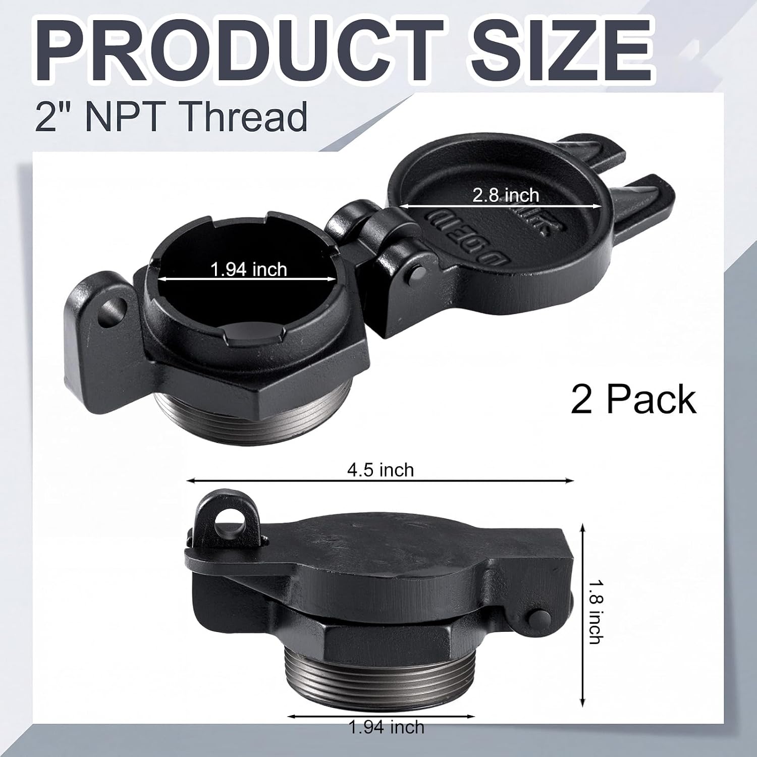 Frienda 2 Pcs 2 Inch Flip Top Vented Fuel Tank Cap, Locking 2" Npt Diesel Transfer Tank Cap, Heavy Duty Cast Iron Replacement Fuel for Auxiliary Tanks, Rv, Truck, Can, Generator