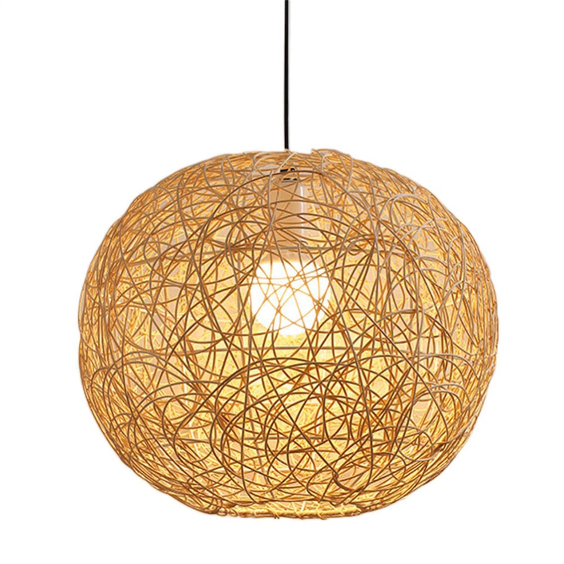 SHUANGZ Antique Rattan Light Fixtures 23.6" Large Rattan Globe Chandeliers 1-Pack for Kitchen Island Indoor Nooks Rattan Fixture E26 Socket for Dining Room Bedroom Hallway Restaurant 1-Pack