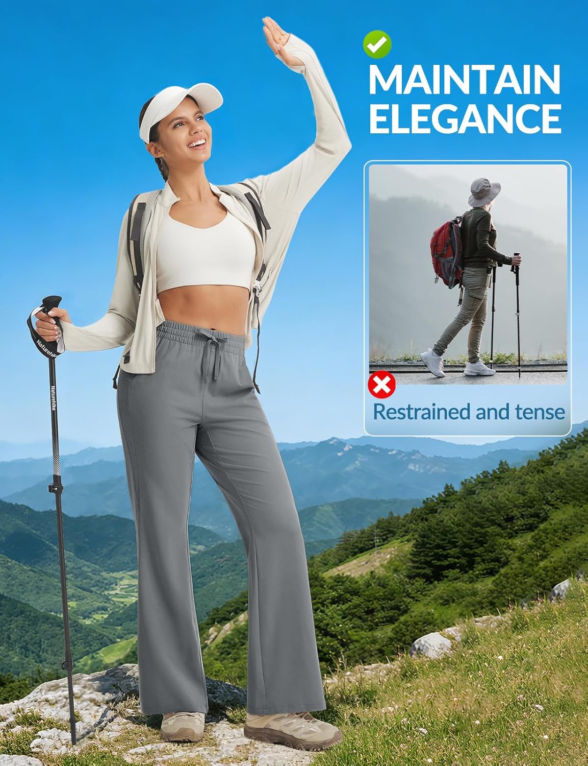 baleaf Women's Hiking Pants Lightweight Water Resistant Travel Flare Pants with Pockets Quick Dry Breathable Drawstring Waist - Image 3