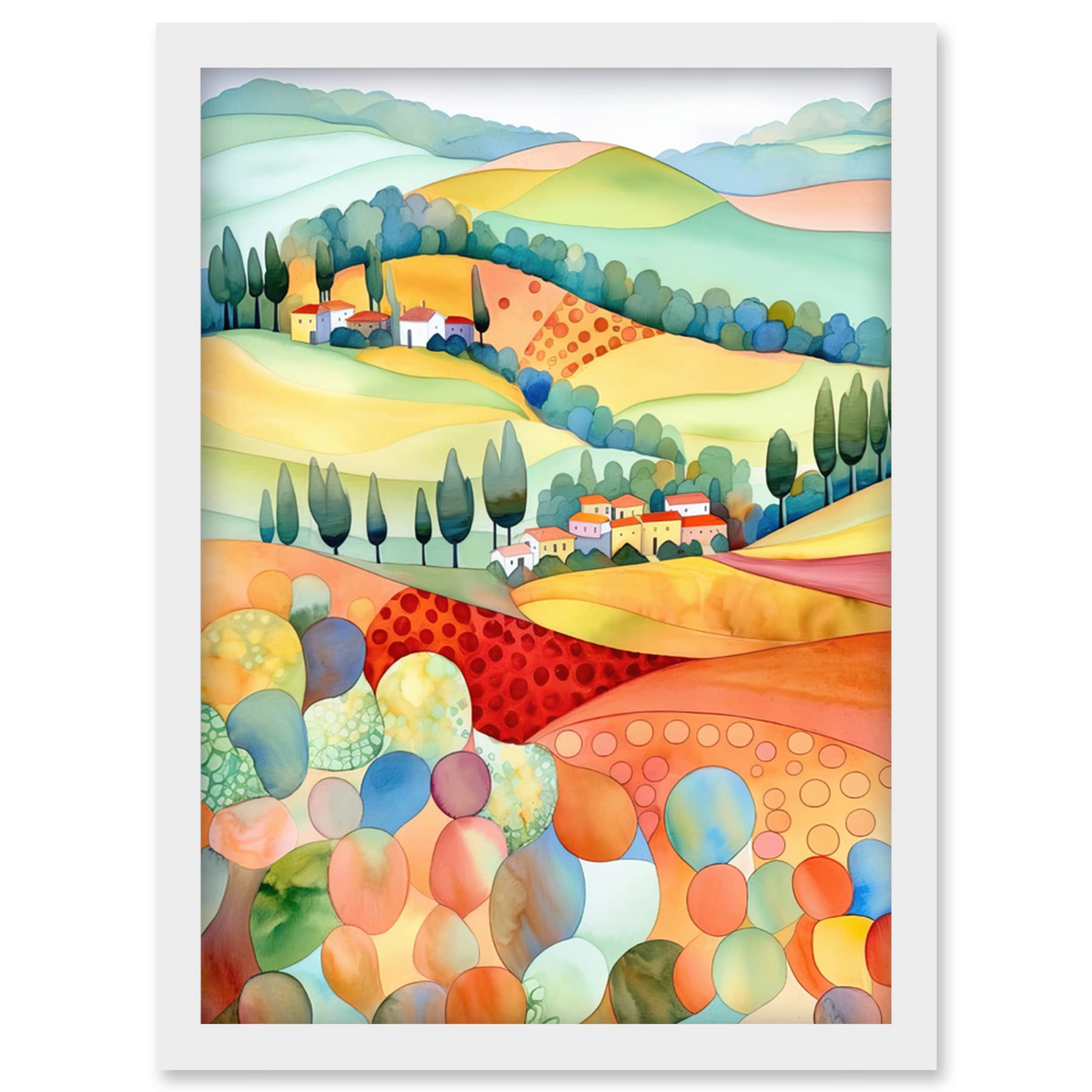 Artery8 Chianti Italy Rolling Hills Folk Art Artwork Framed Wall Art Print A4