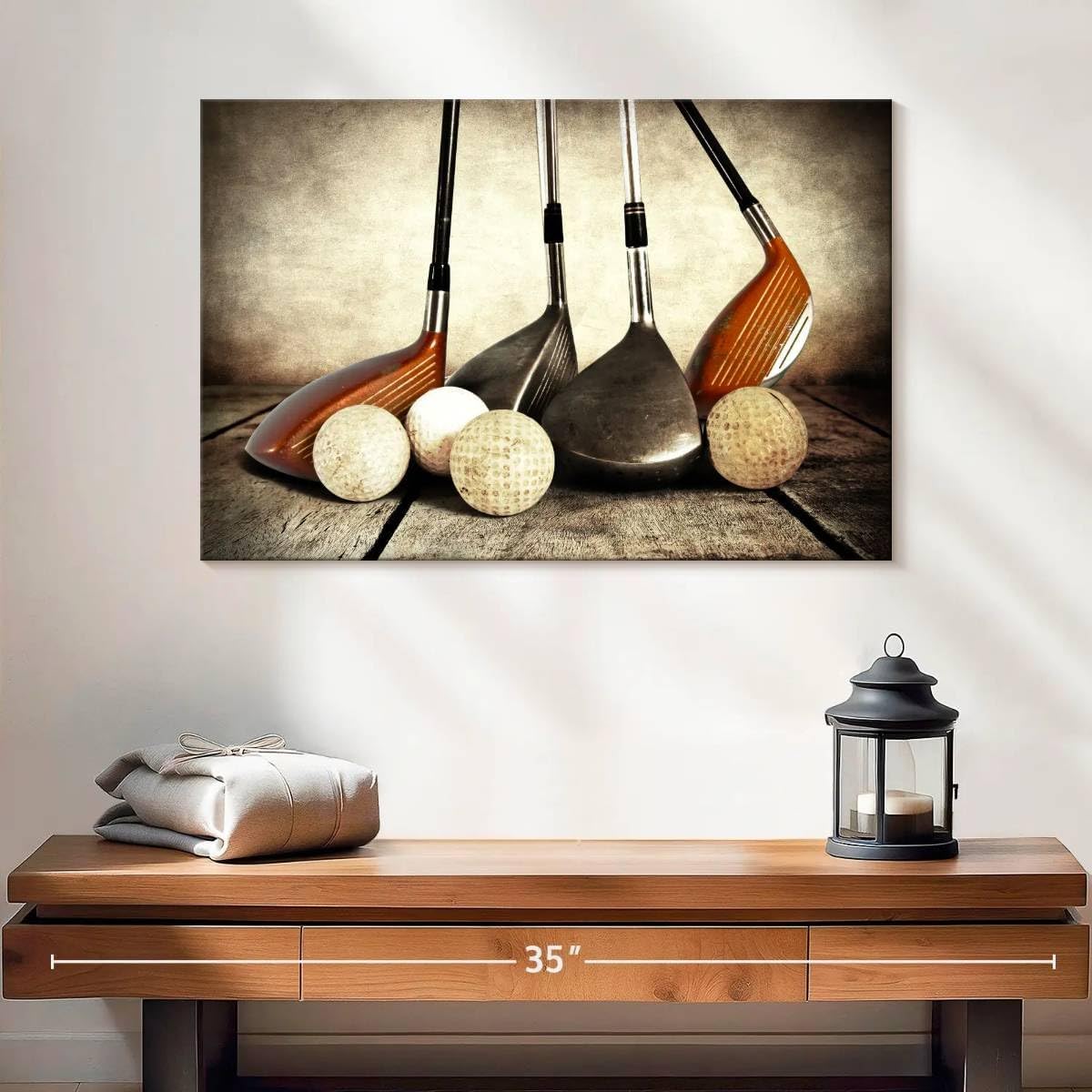 ElephantStock Golf Sets Canvas - 1 Panel Sports Wall Decor - Silver-Yellow Canvas Art - Vintage Sports Wall Decor for Men - 24" X 16"