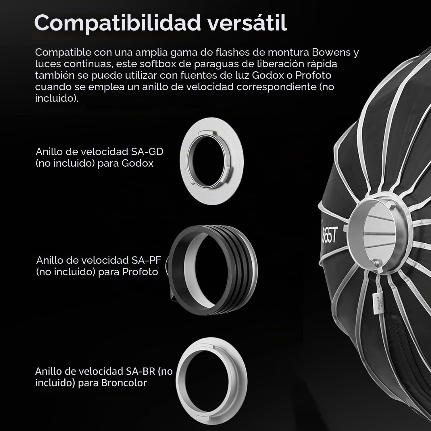 Godox S85T Softbox Tipo Paraguas de liberación rápida de 85 cm/33,5 Pulgadas, Softbox Plegable Desmontable con Soporte Bowen estándar y difusores para fotografía, Speedlite, Flash de Estudio, monoluz