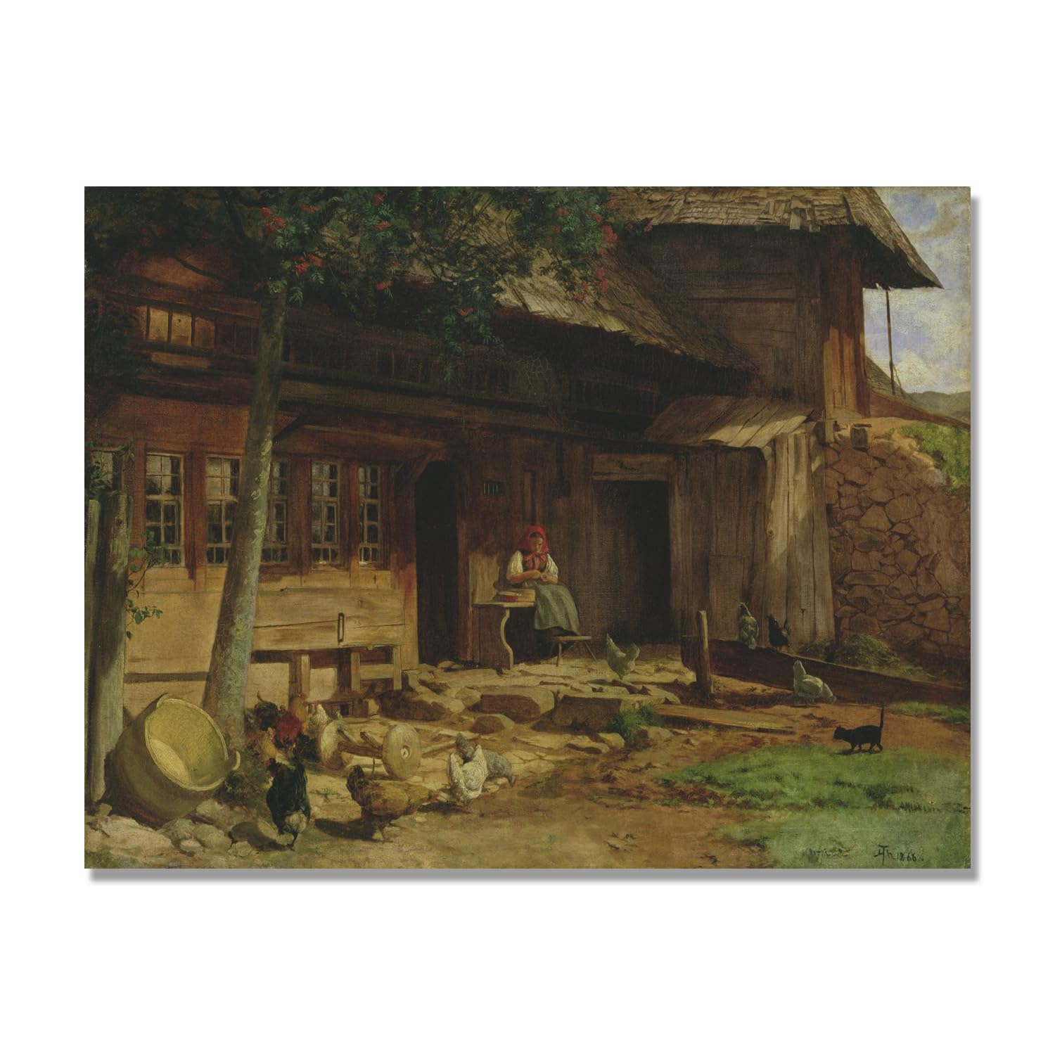 NHLDZYH Hans Thoma Style Canvas Wall Art - (The Parental Home), German Romantic Realism Painting with Symbolic Nature, Rustic Country Home Decor. 70x90cm-27.6x35.4in. Only Canvas