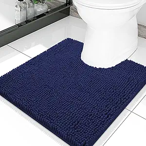 Smiry Luxury Chenille Toilet Rugs U-Shaped 20''x20'', Soft Absorbent Non-Slip Contoured Rugs, Machine Washable Contour Bath Mats for Bathroom Toilet, Navy Blue