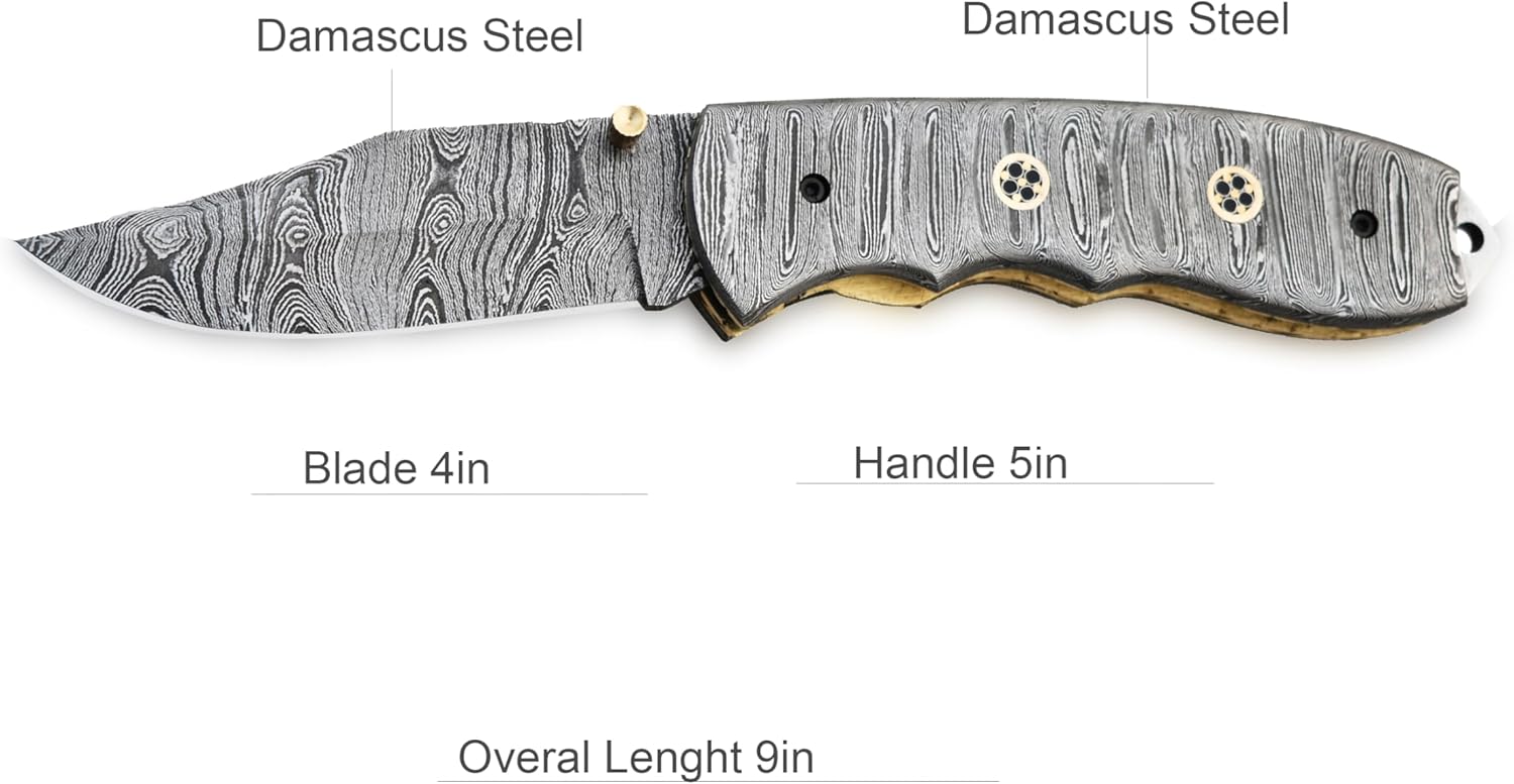 | Viking Explorer Folding Knife made from Damascus Steel: Unleash Your Inner Adventurer with This Compact and Stylish EDC Tool – Precision Craftsmanship, Portability, and Versatility in One Sleek Package!"