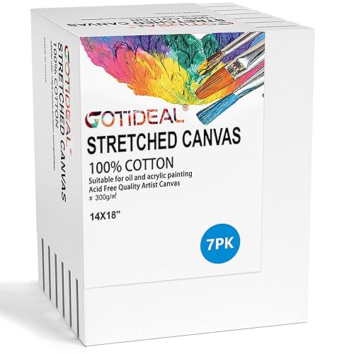 GOTIDEAL Stretched Canvases for Painting, 14x18 Inch Set of 7, Primed White - 100% Cotton Blank Art Canvas Boards for Painting for Acrylic Pouring, Oil Paint Dry & Wet Art Media - White - 14"x18"