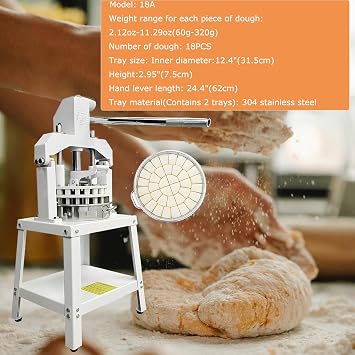 Dough Divider 18pcs Dough Cutter 2.12~11.29oz Dough Ball Cutting Making Machine Commercial Manual Hydraulic Bakery Dough Divider Hand Press Bread Maker Lump Spacer