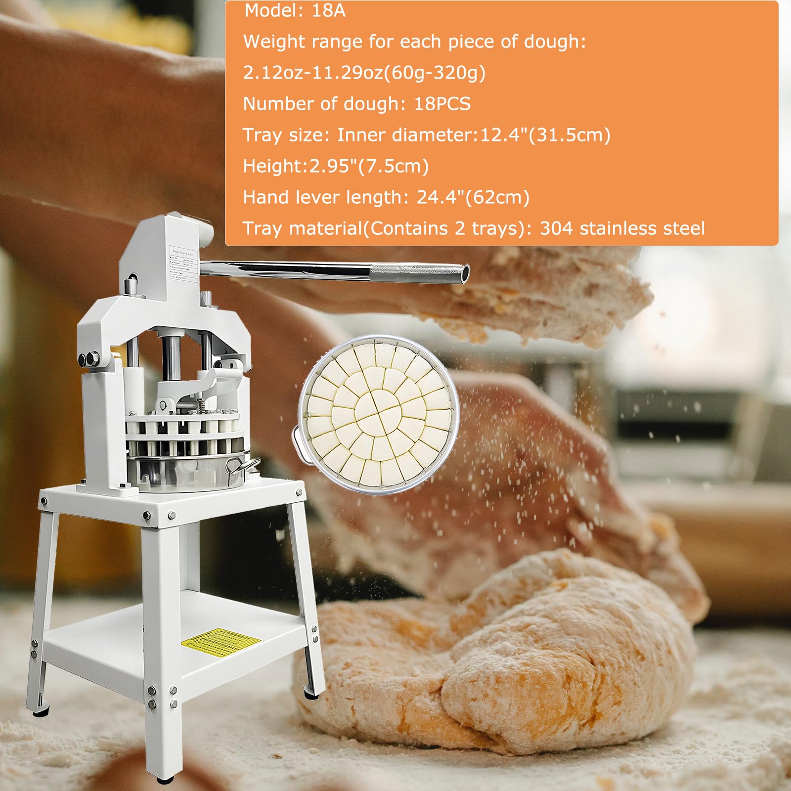 HayWHNKN Dough Divider 18pcs Dough Cutter 2.12~11.29oz Dough Ball Cutting Making Machine Commercial Manual Hydraulic Bakery Dough Divider Hand Press Bread Maker Lump Spacer