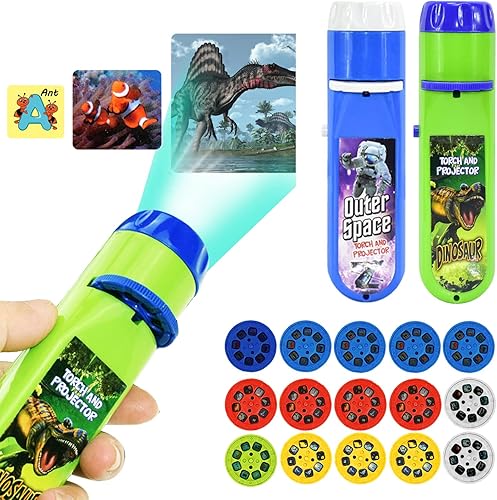 Proyector para niños, 2 unidades, linterna de proyección de diapositivas de historia, luz nocturna educativa para dormir, linterna de juguete para