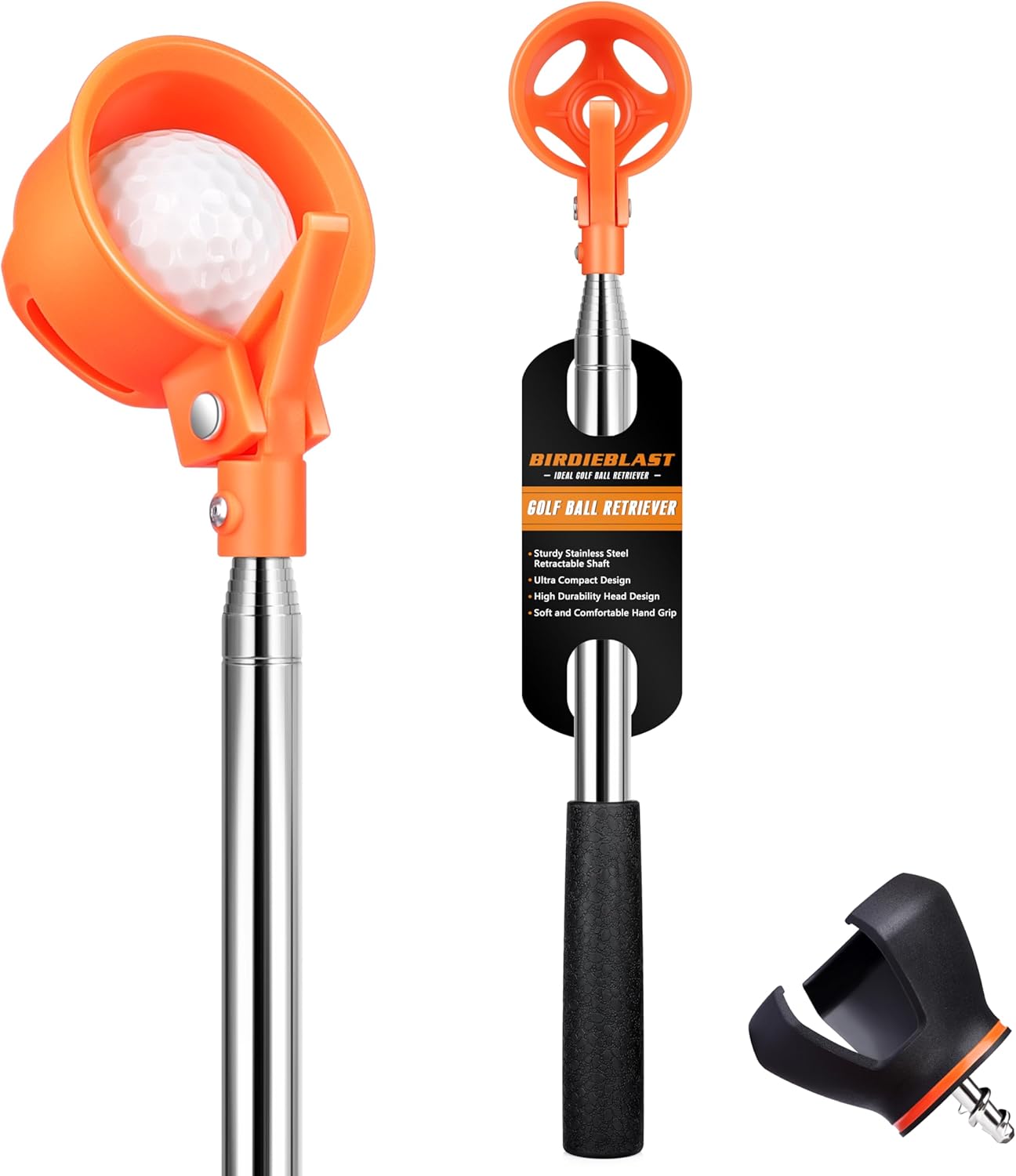 Golf Ball Retriever Telescopic, with Golf Ball Grabber for End of Putter, 9Ft/12Ft/16.3Ft/20Ft Professional Stainless Steel Golf Ball Retriever for Water