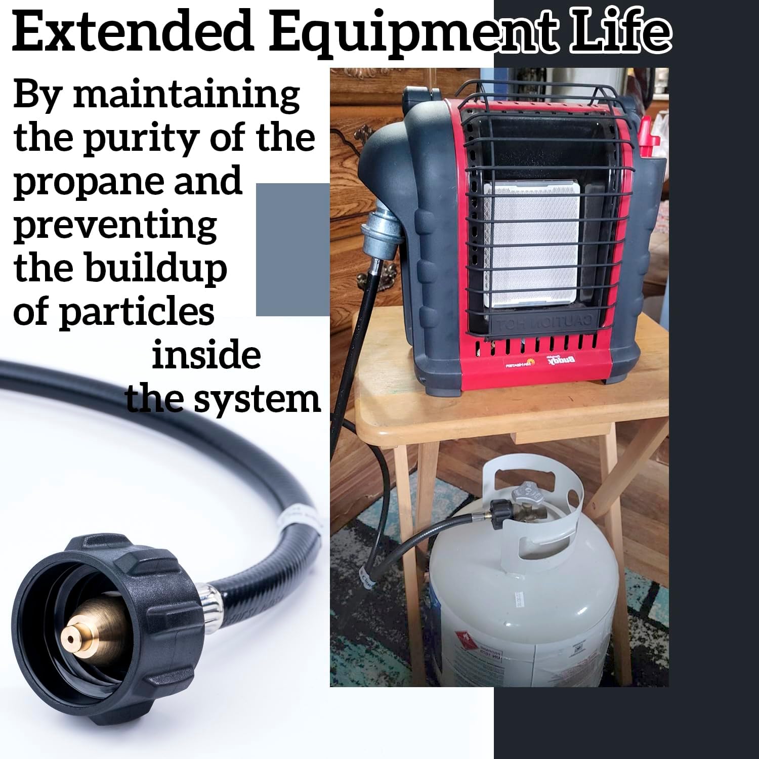 12 Foot Propane Hose Extended Version with Fuel Filter F273699 Compatible with Mr Heater Buddy and Big Buddy Portable Heater, with Adapter to Connect to 5-45 lb Propane Tank