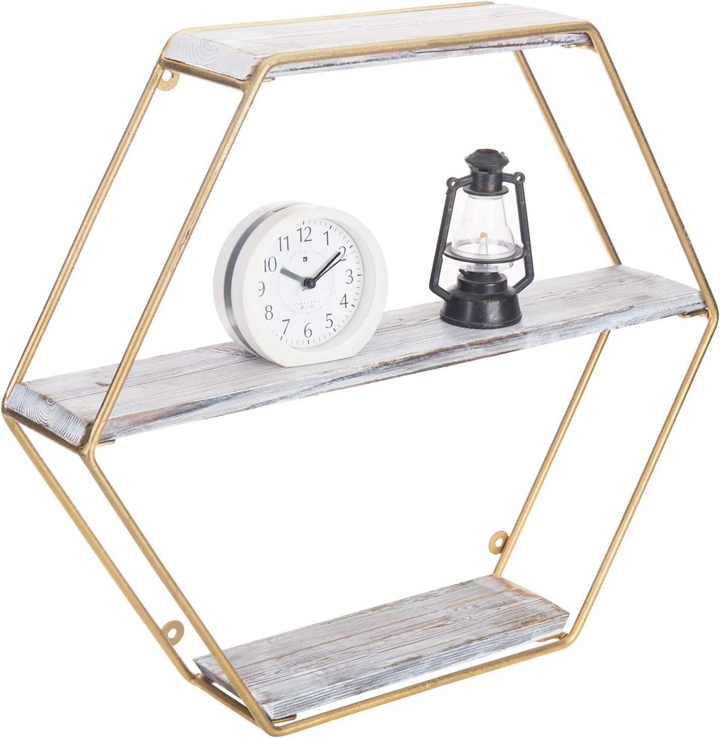 MyGift 3Tier Wall Mounted Shelf with Hexagon Gold Metal Frame