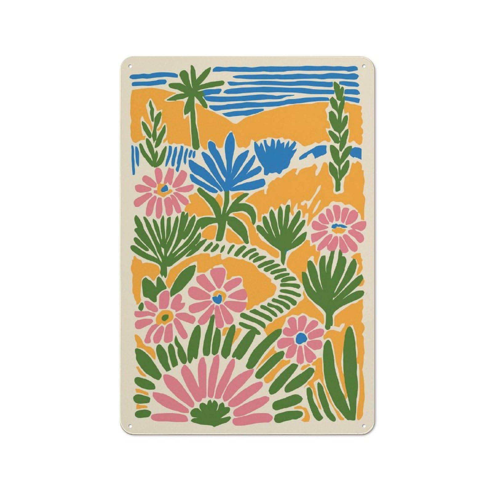 Junmoney Style-16 Abstract Floral Landscape Illustration Retro-Style Tin Sign 30X20cm For Man Cave Or Games Room, A Metal Wall Feature For Games Rooms And Man Caves