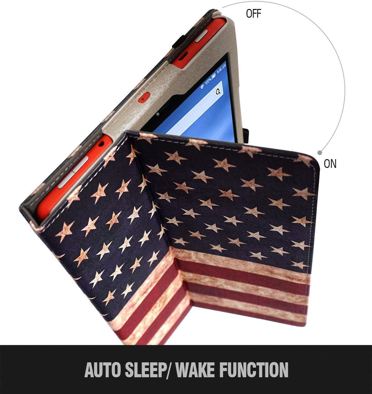 Poetic All-New Fire HD 10 Tablet Case (7th Gen 2017 and 9th Gen 2019 Release), Premium Slim Synthetic Leather Flip Stand Cover,Auto Sleep/Wake, Magnetic Closure, for Amazon Fire HD 10.1 Inch, US Flag